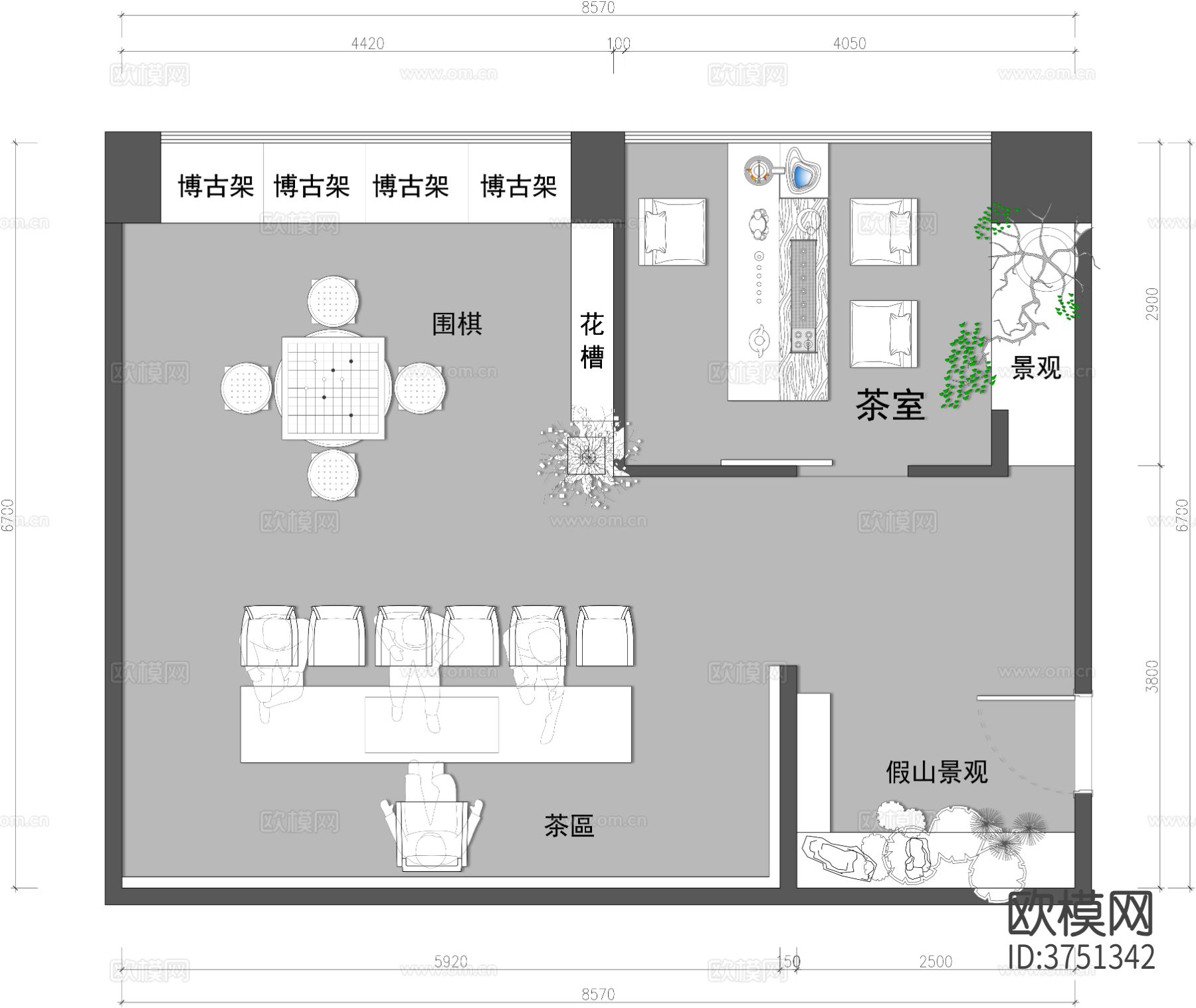 茶室休闲会所cad平面图