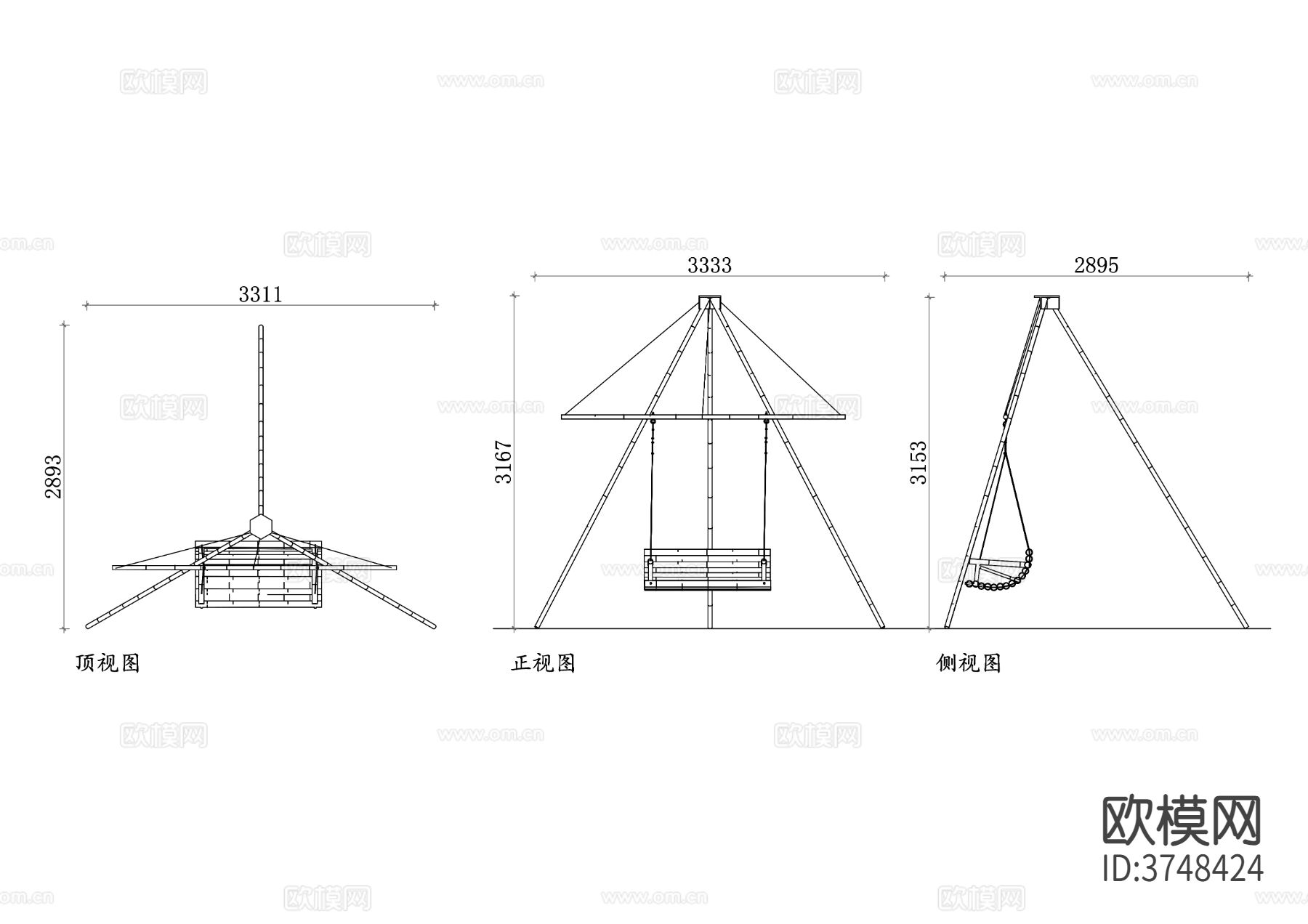 现代竹门廊秋千 平面图 环保材料 舒适设计 园林装饰cad大样图