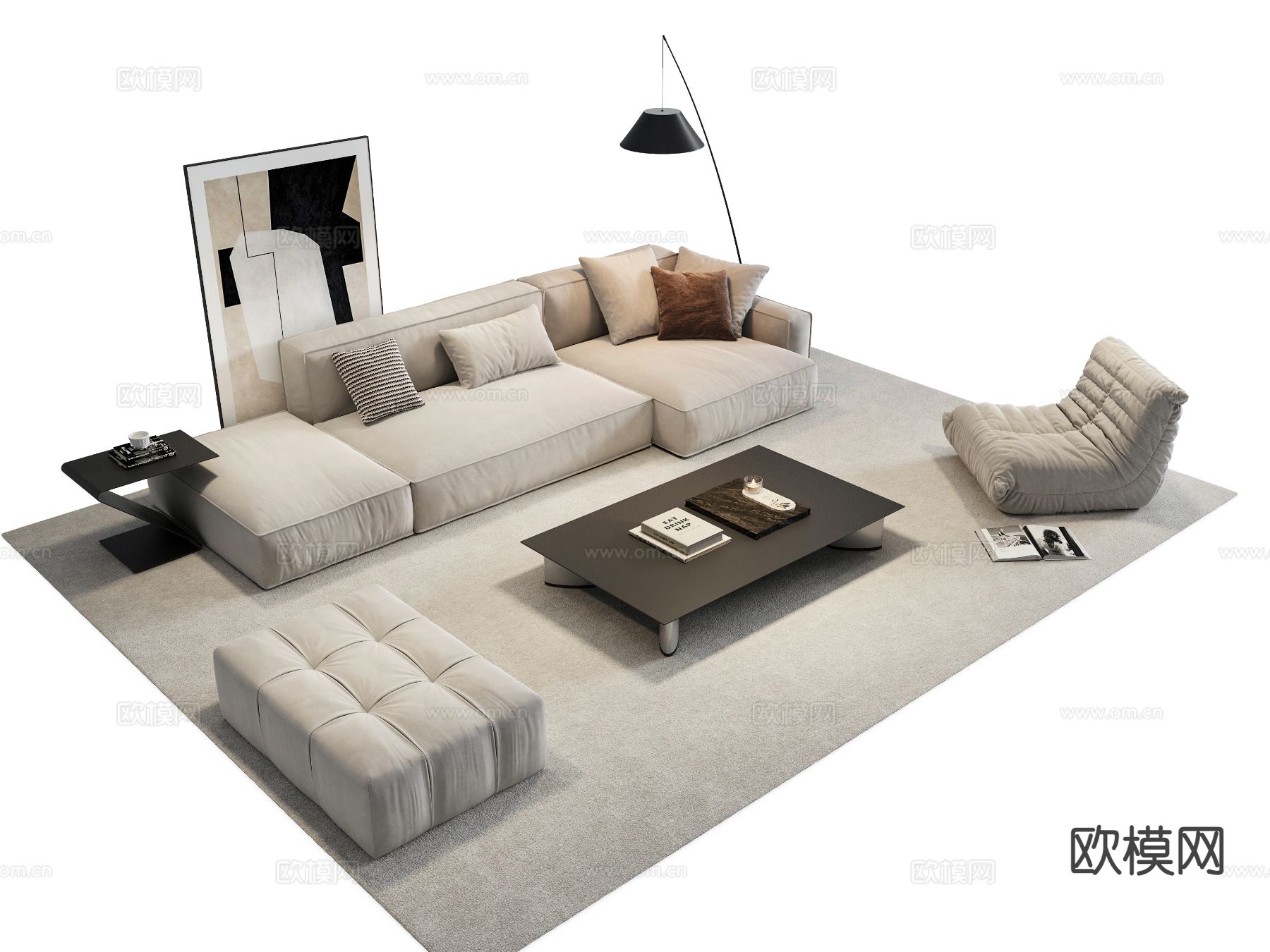 现代组合沙发su模型下载（渲染图2）