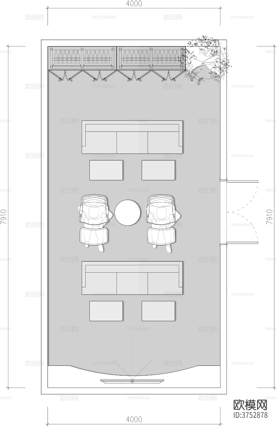 地下室别墅影音室cad平面图