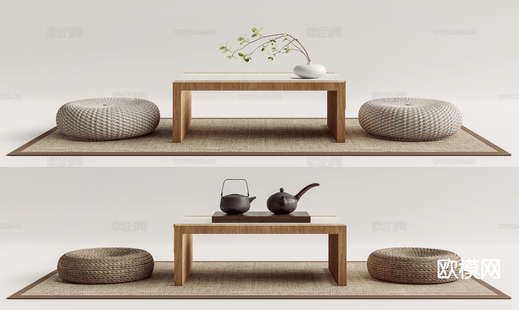 日式榻榻米茶桌椅3d模型下载