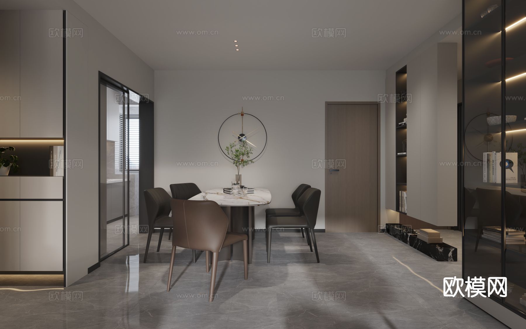 黑白灰客餐厅3d模型下载（渲染图3）