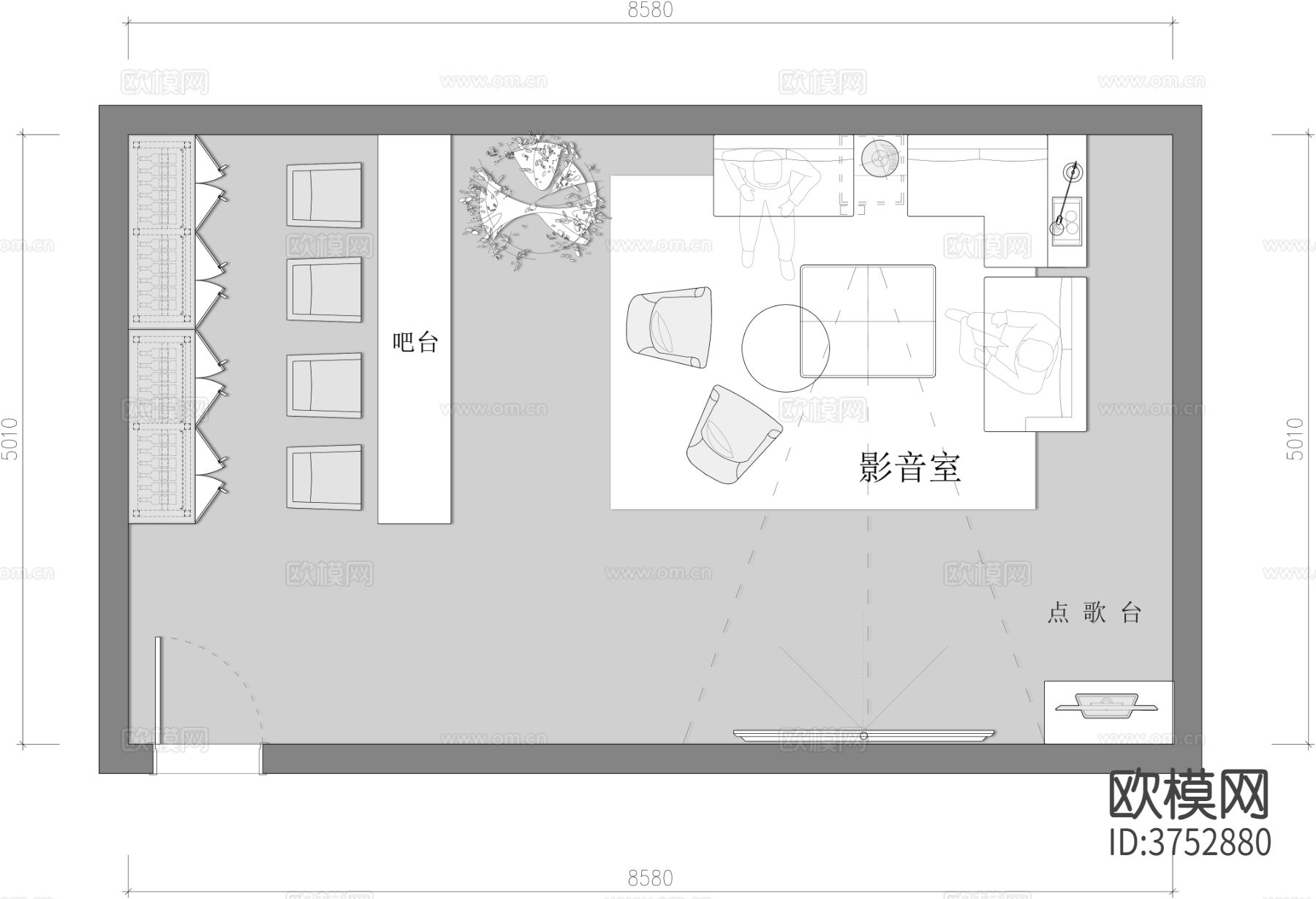 地下室别墅影音室cad平面图