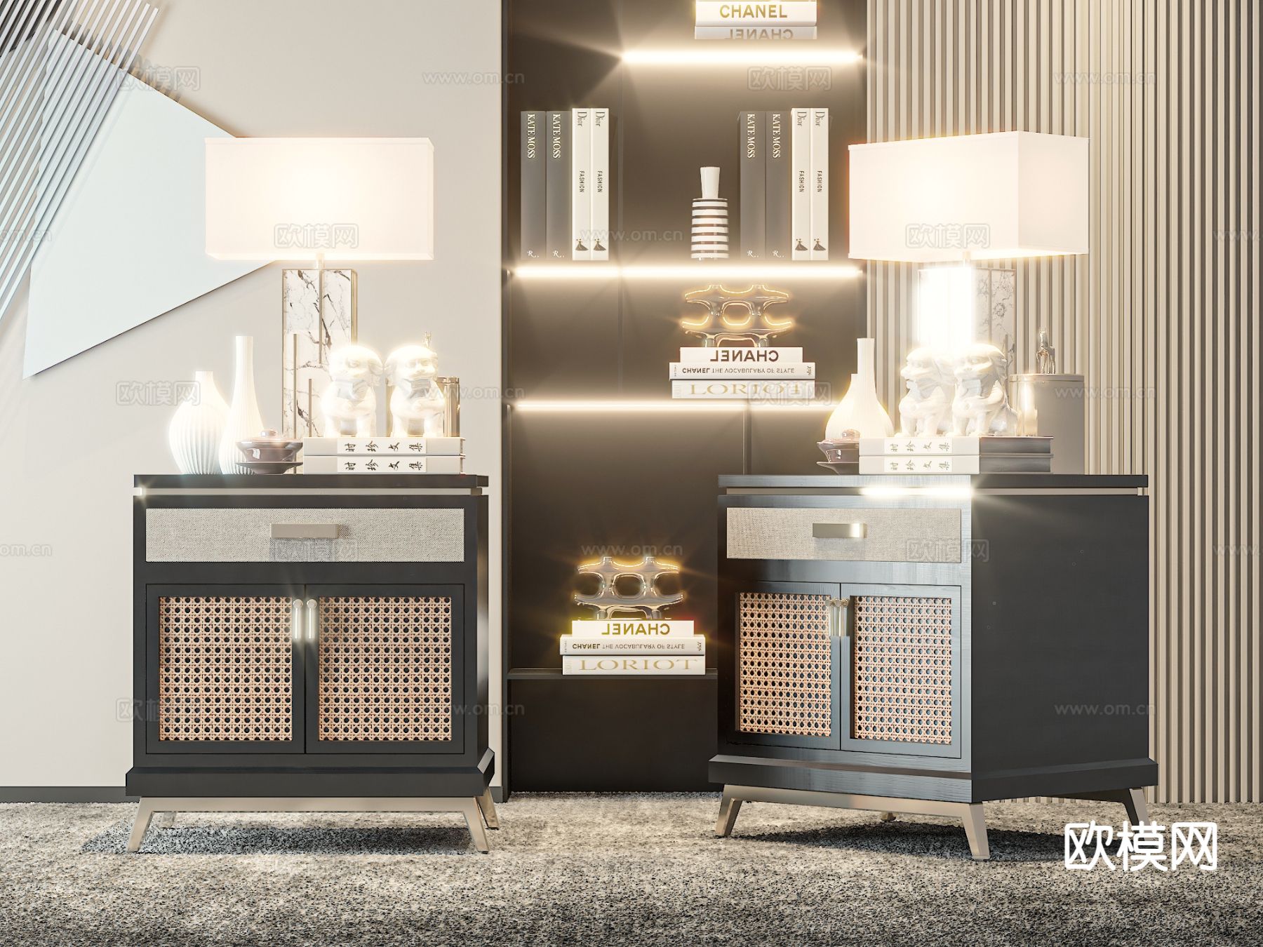 新中式床头柜3d模型下载