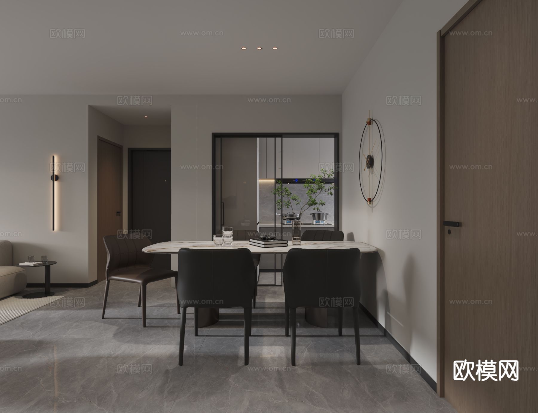 黑白灰客餐厅3d模型下载（渲染图4）