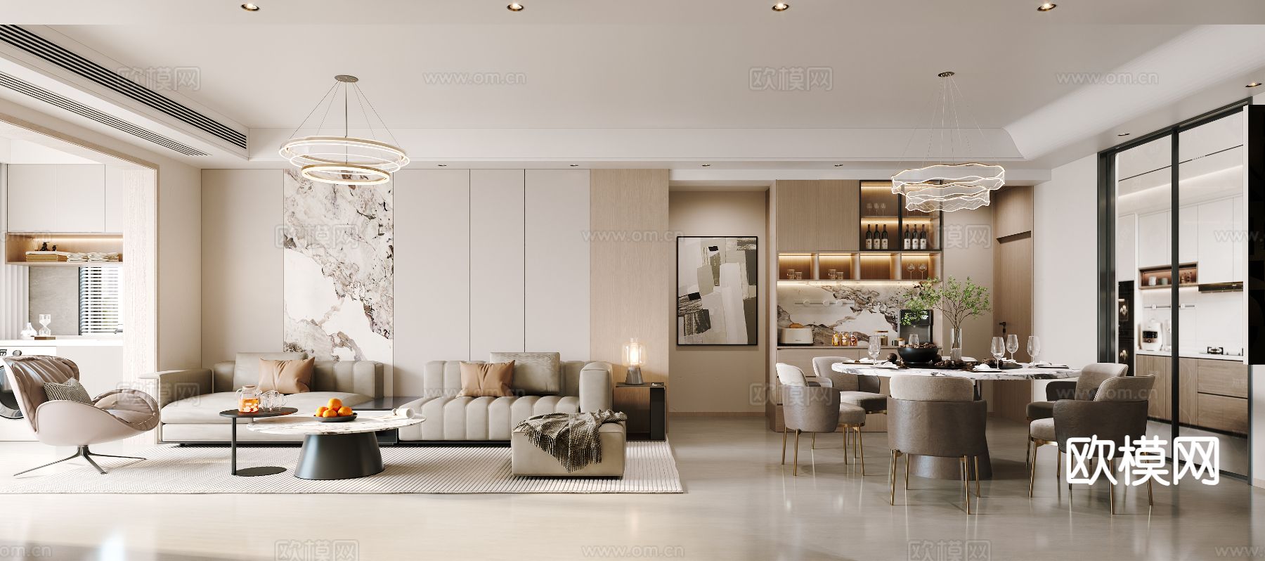 现代客餐厅3d模型下载（渲染图1）