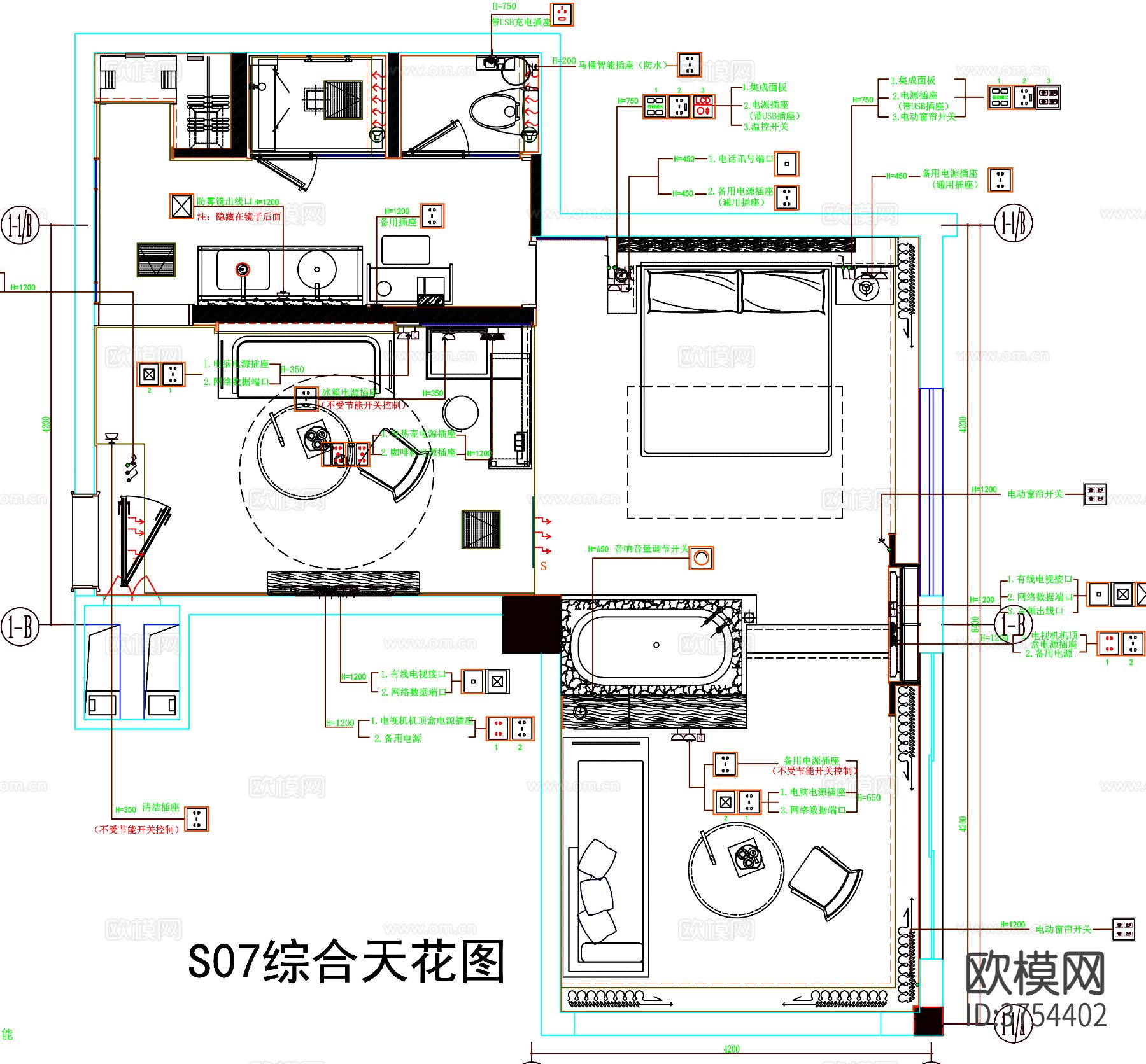 酒店客房cad平面图