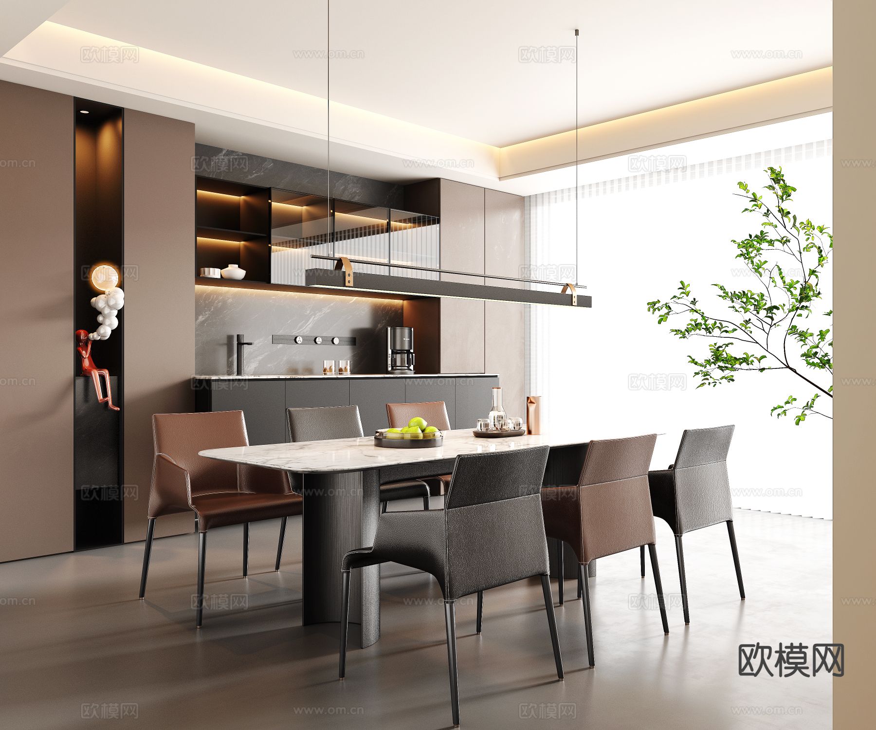 意式餐厅su模型下载（渲染图2）