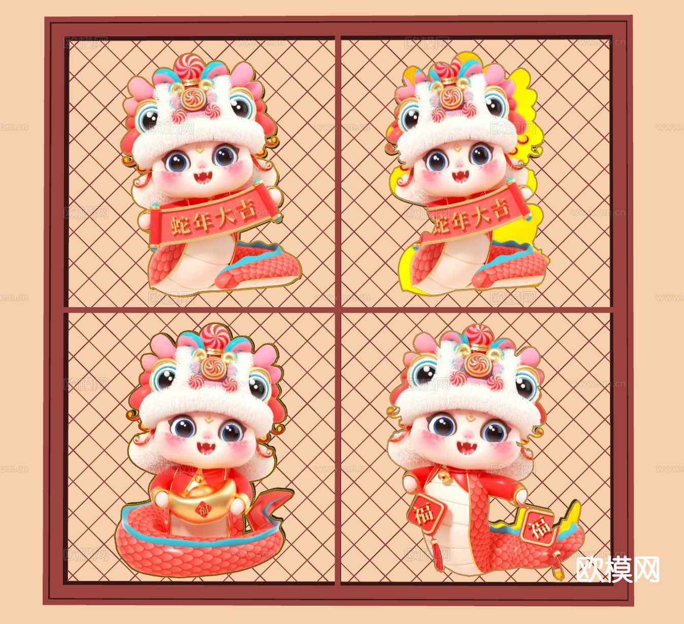 春节美陈 蛇年美陈su模型下载（渲染图1）