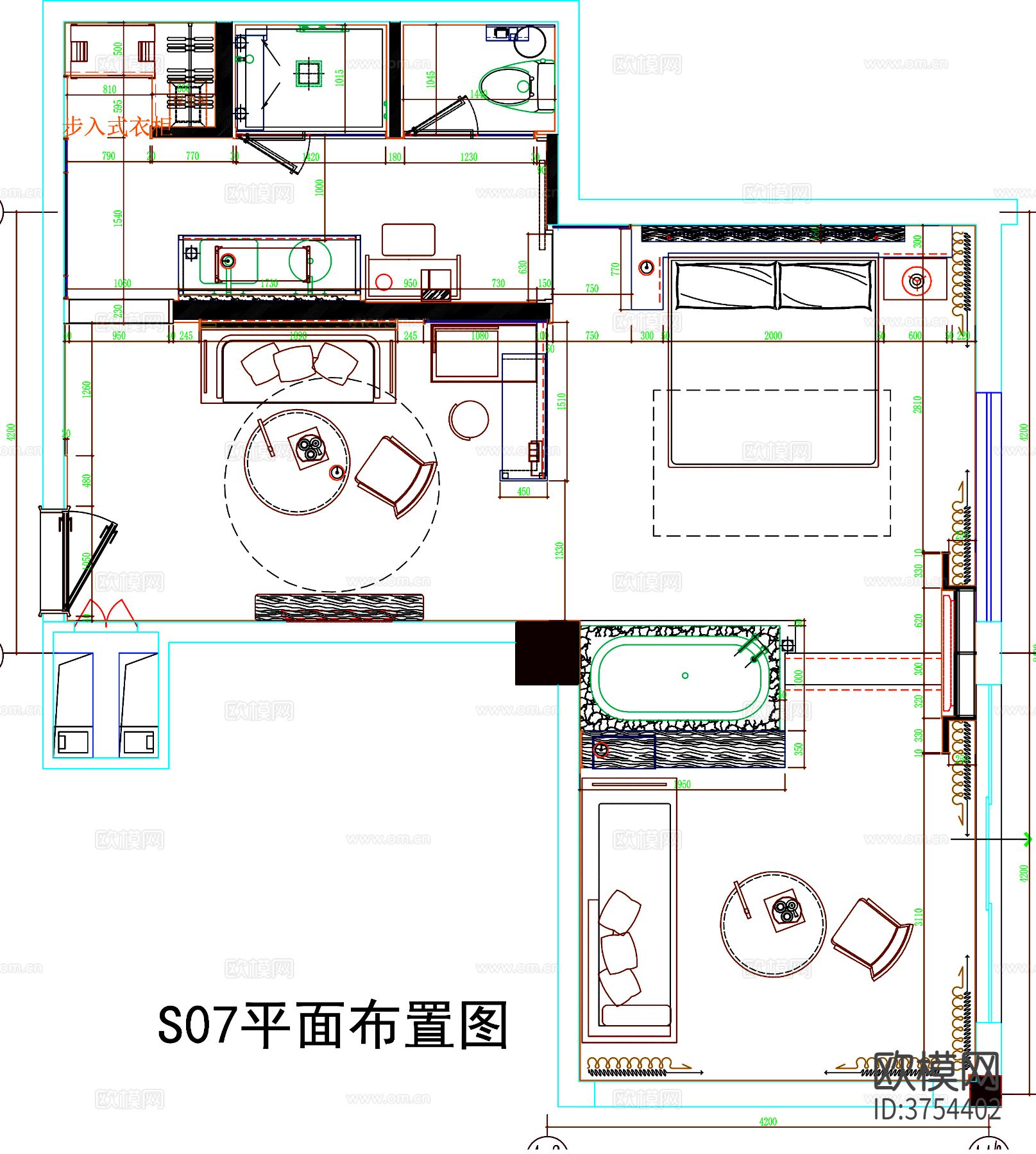 酒店客房cad平面图