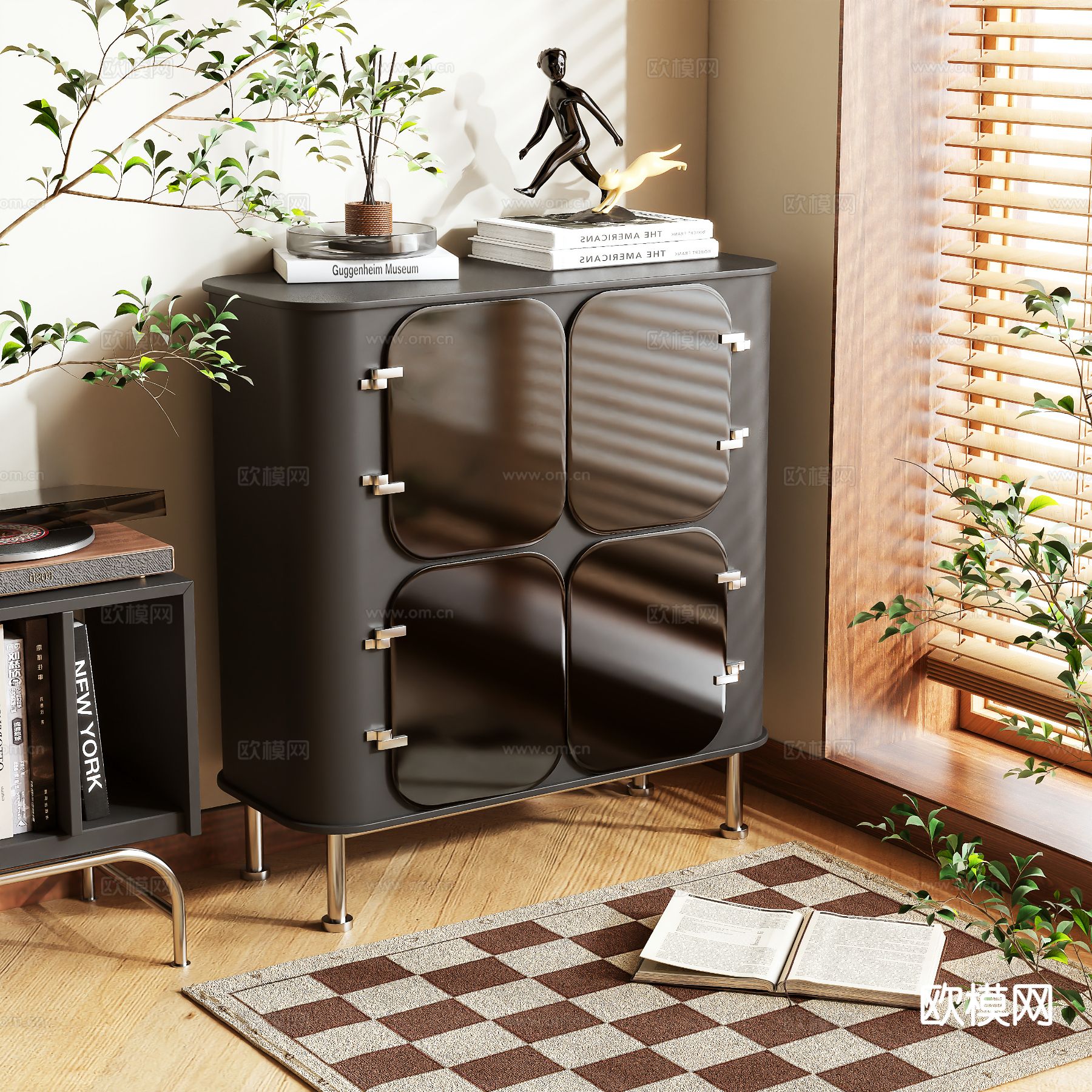 中古风鞋柜 矮柜3d模型下载