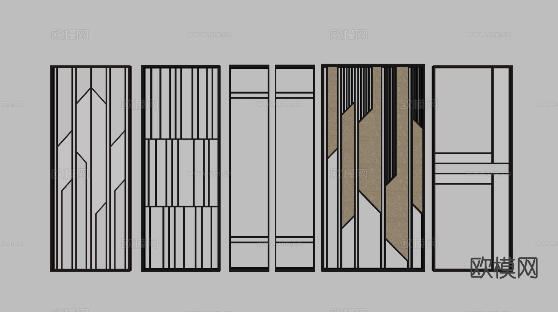 现代屏风隔断 玻璃屏风su模型