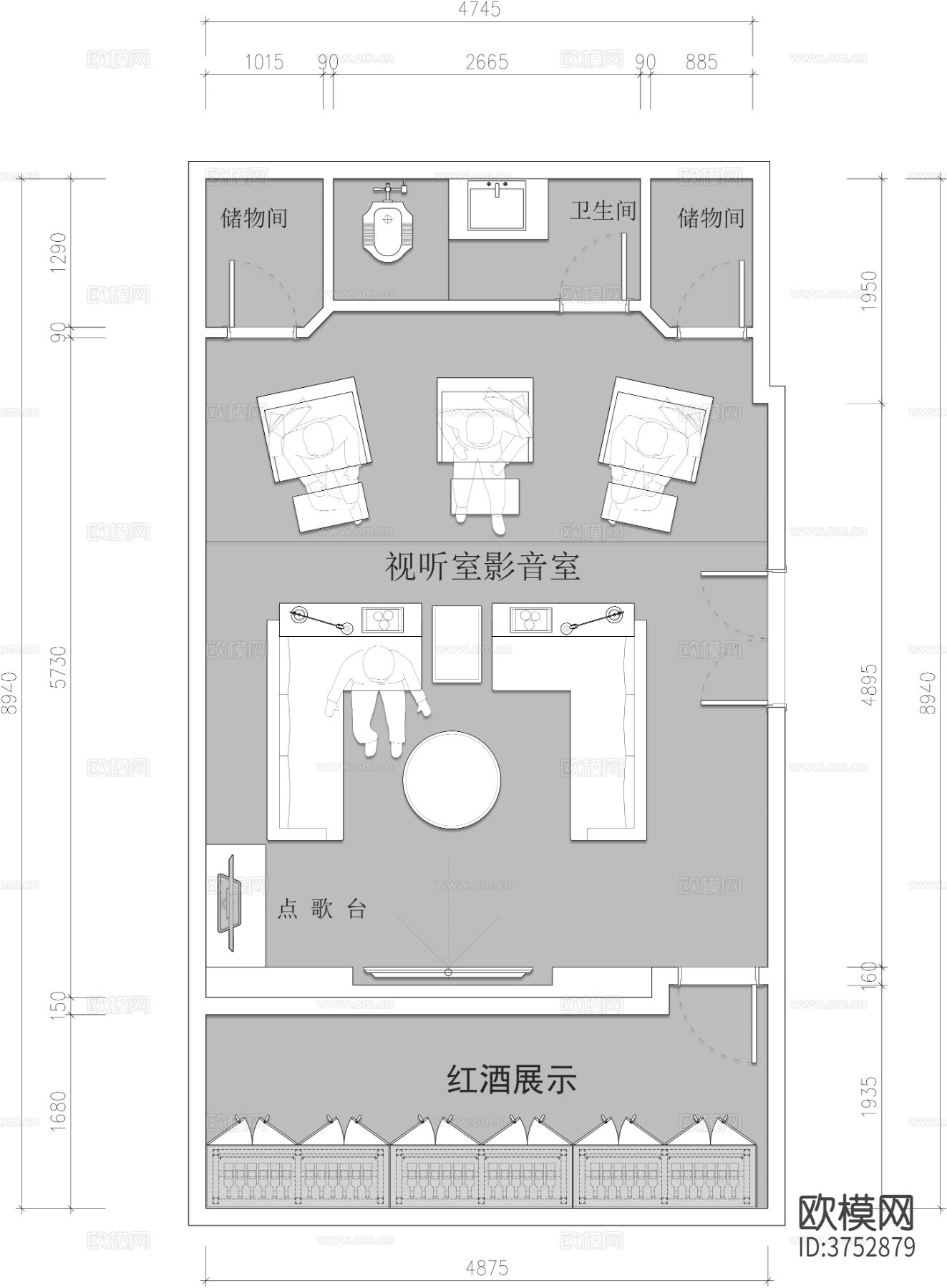 地下室别墅影音室cad平面图