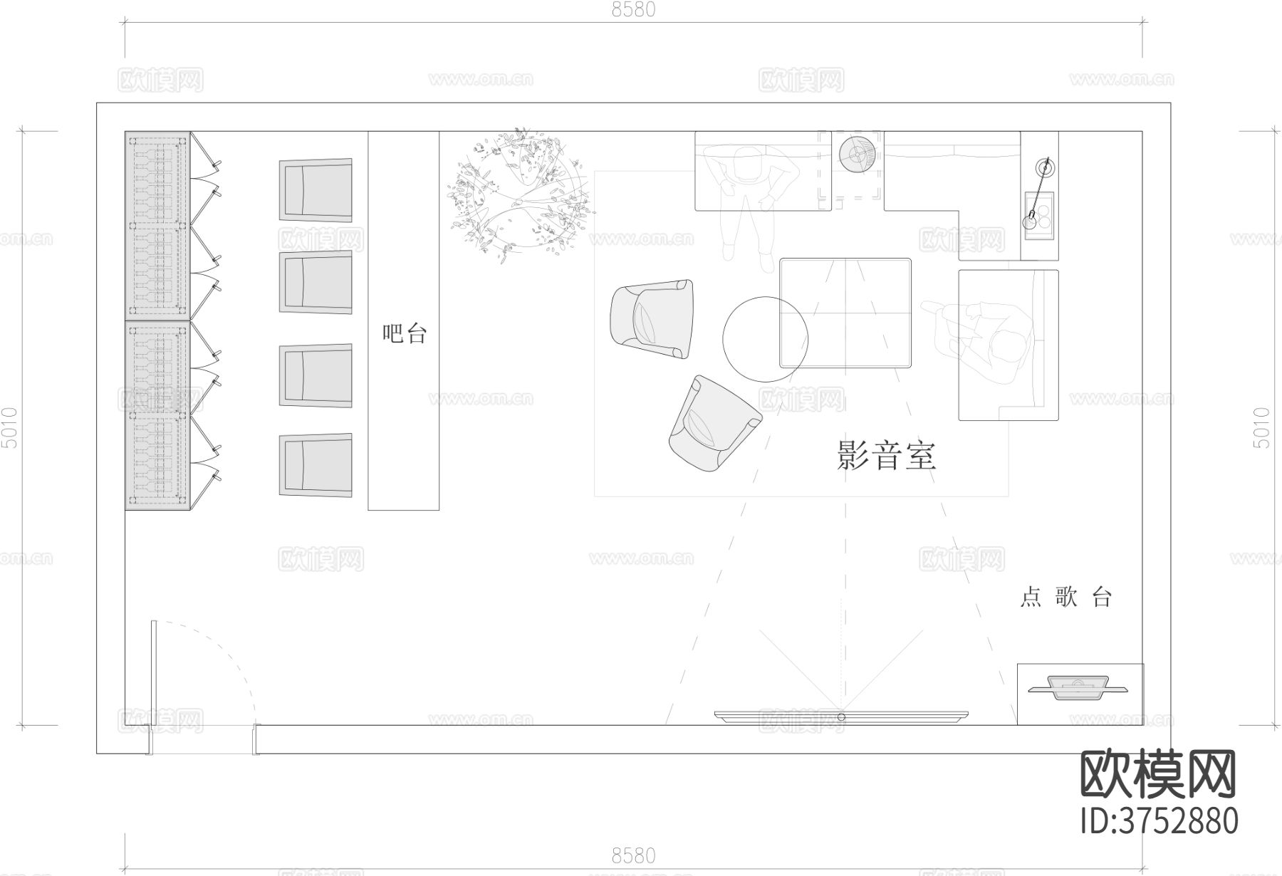 地下室别墅影音室cad平面图