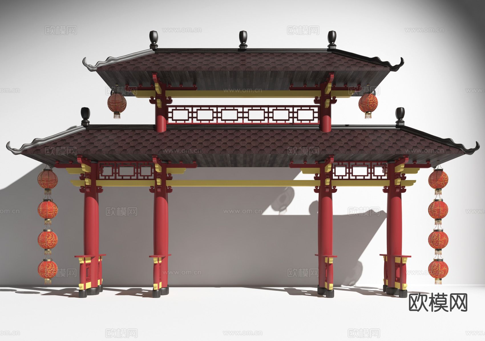 中式建筑大门门牌3d模型