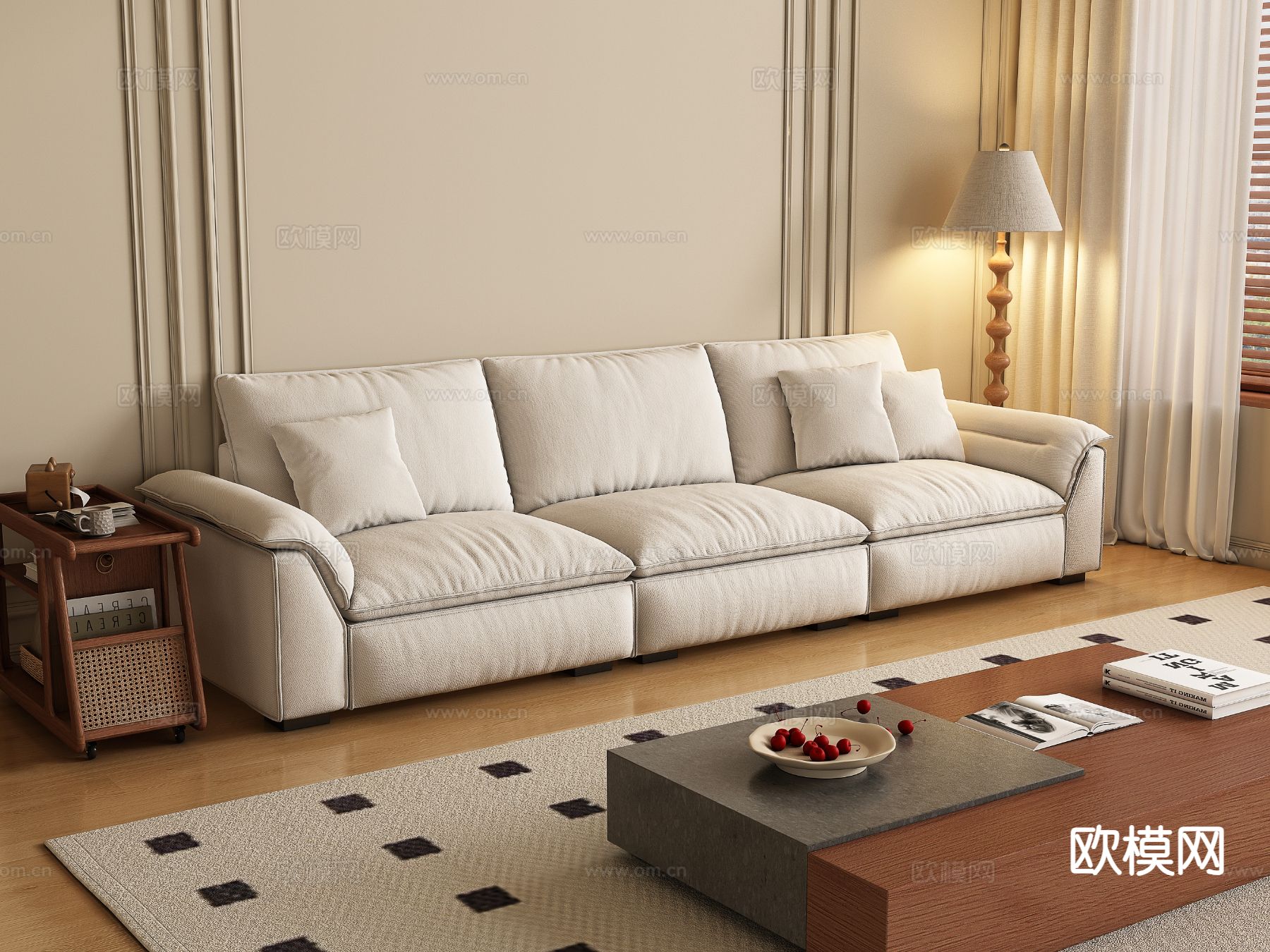 中古风沙发 三人沙发3d模型下载