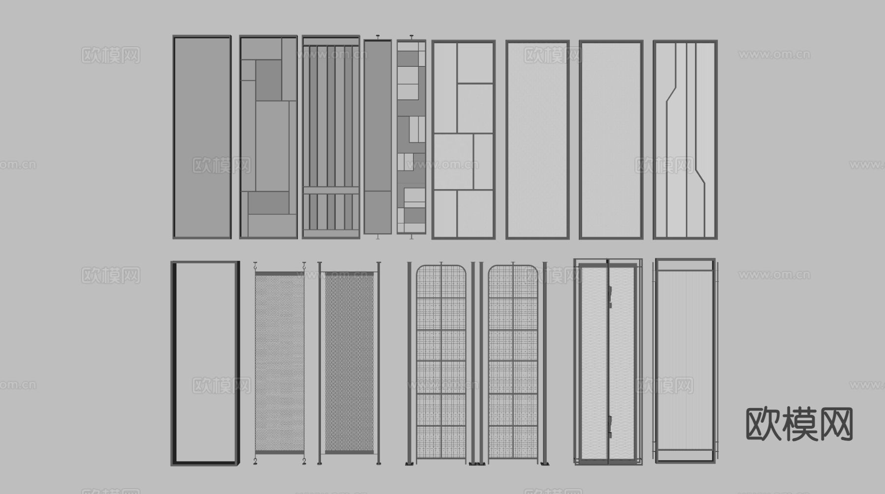 现代屏风隔断 玻璃屏风su模型