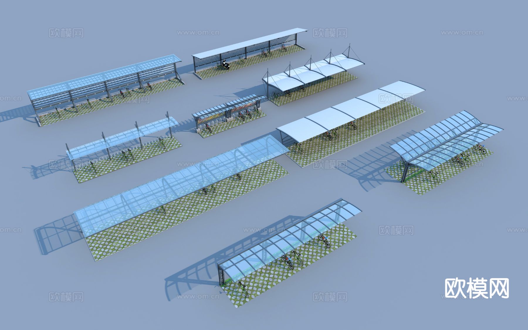 车棚 自行车棚 停车场 雨棚3d模型