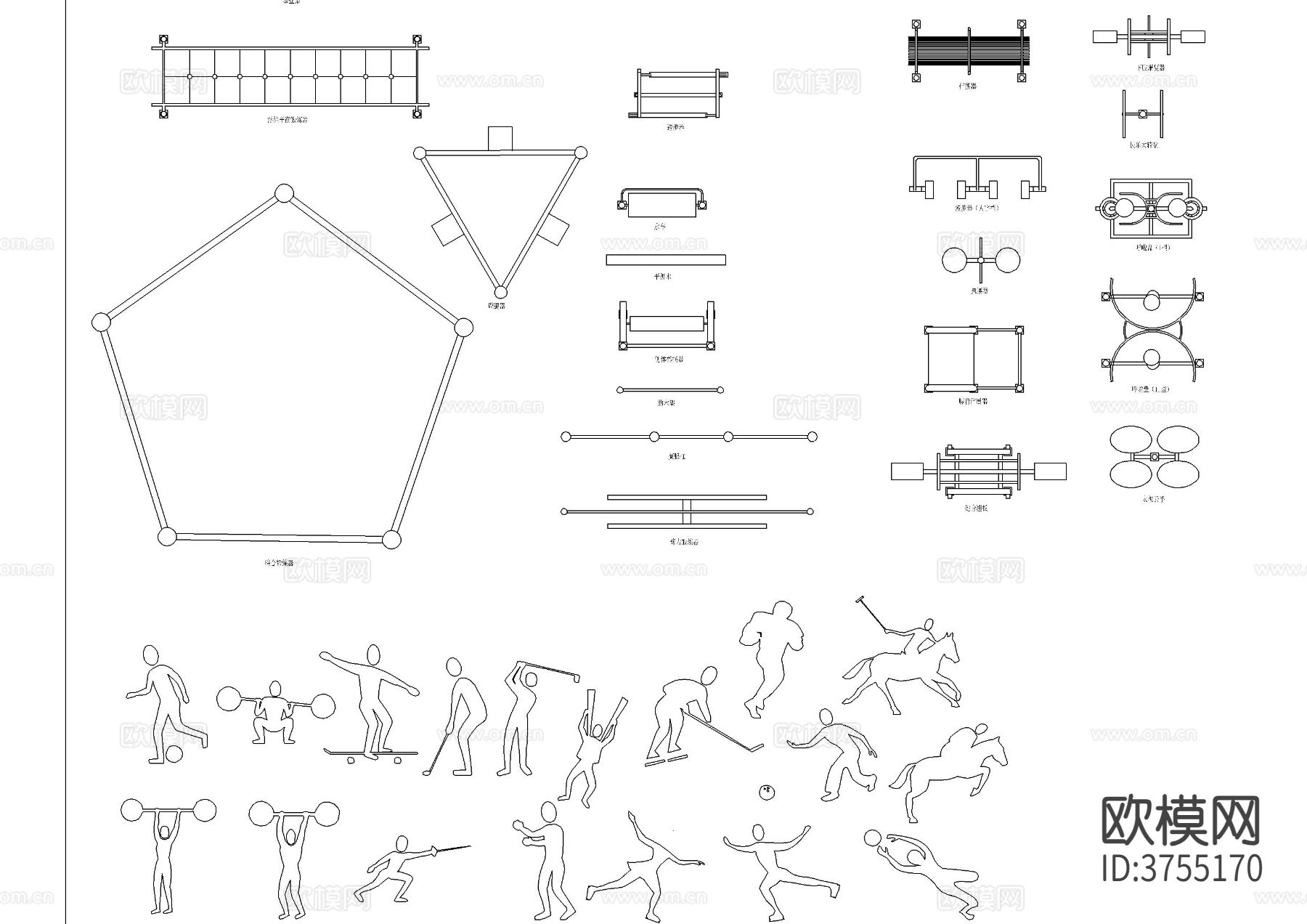 健身器材超全cad图库