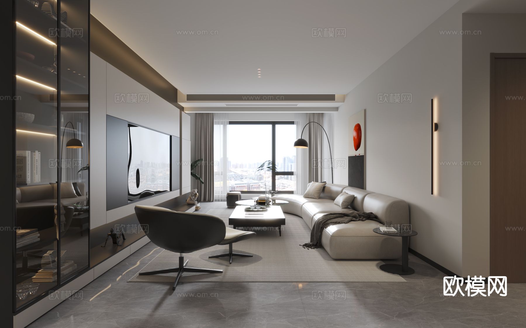 黑白灰客餐厅3d模型下载（渲染图5）