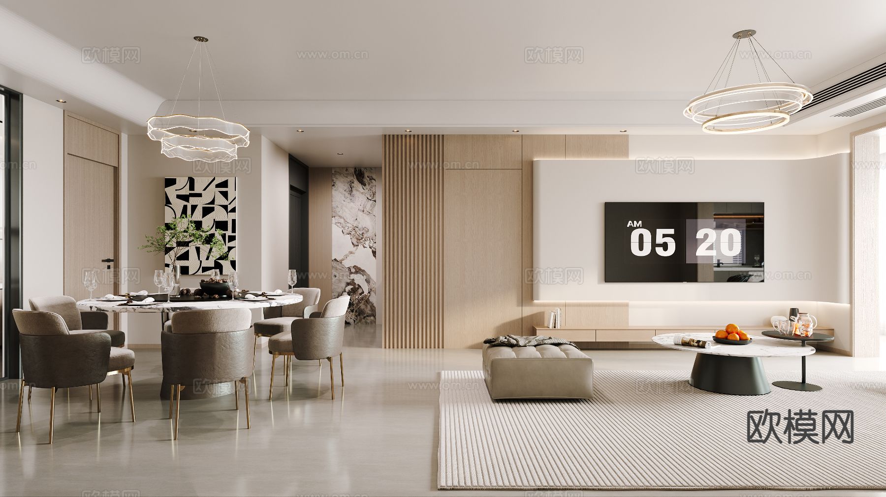 现代客餐厅3d模型下载（渲染图2）