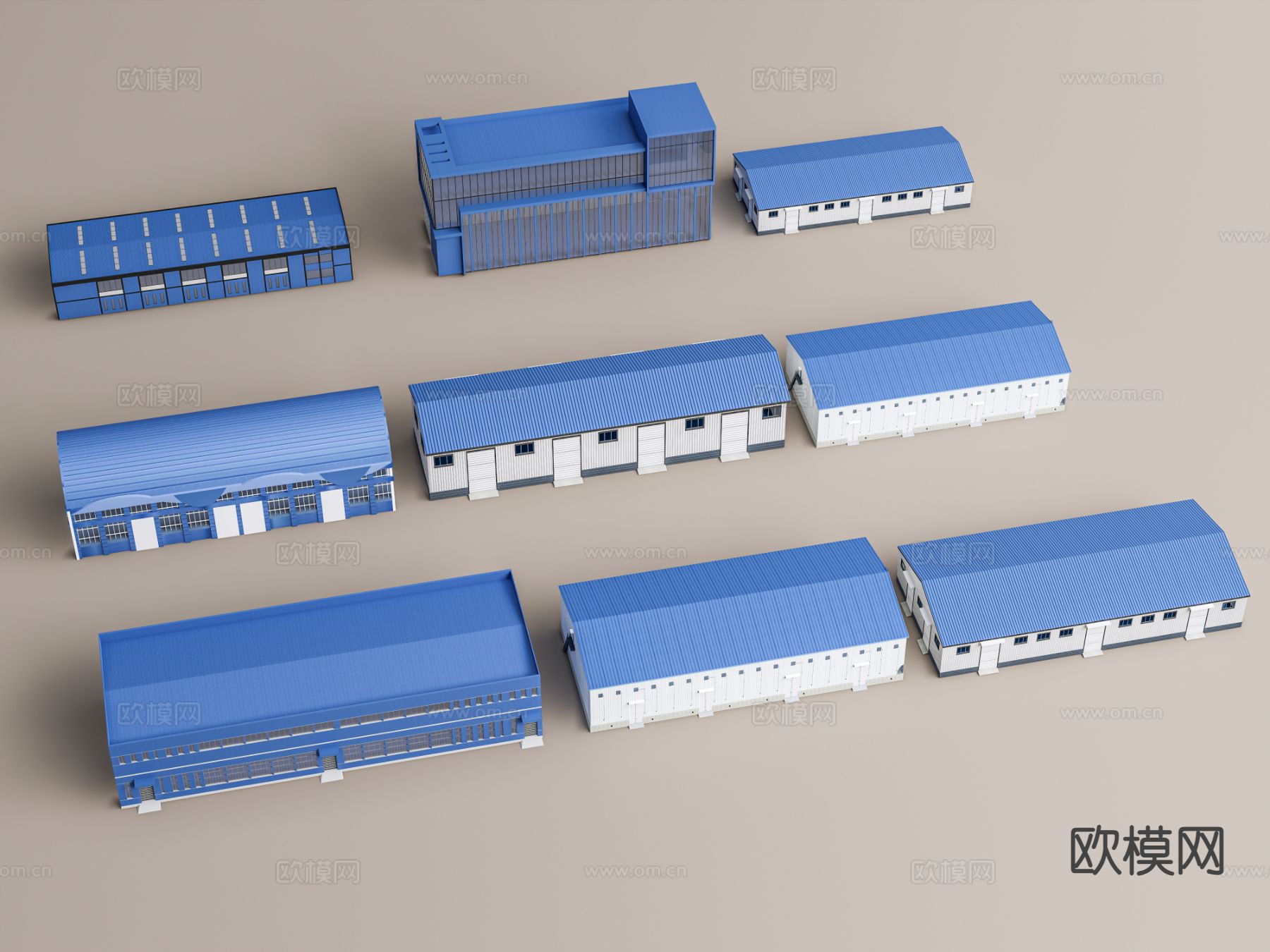 工业生产车间 工地板房 钢结构工厂 轻钢瓦厂房3d模型