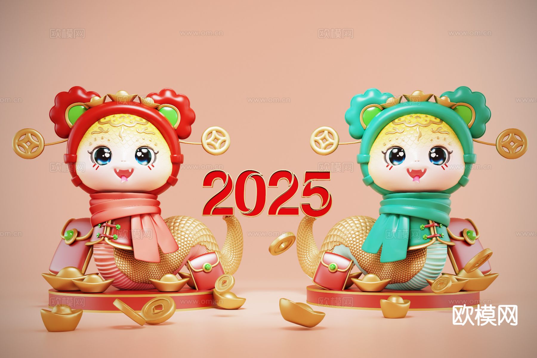 国潮蛇年美陈 蛇年生肖3d模型