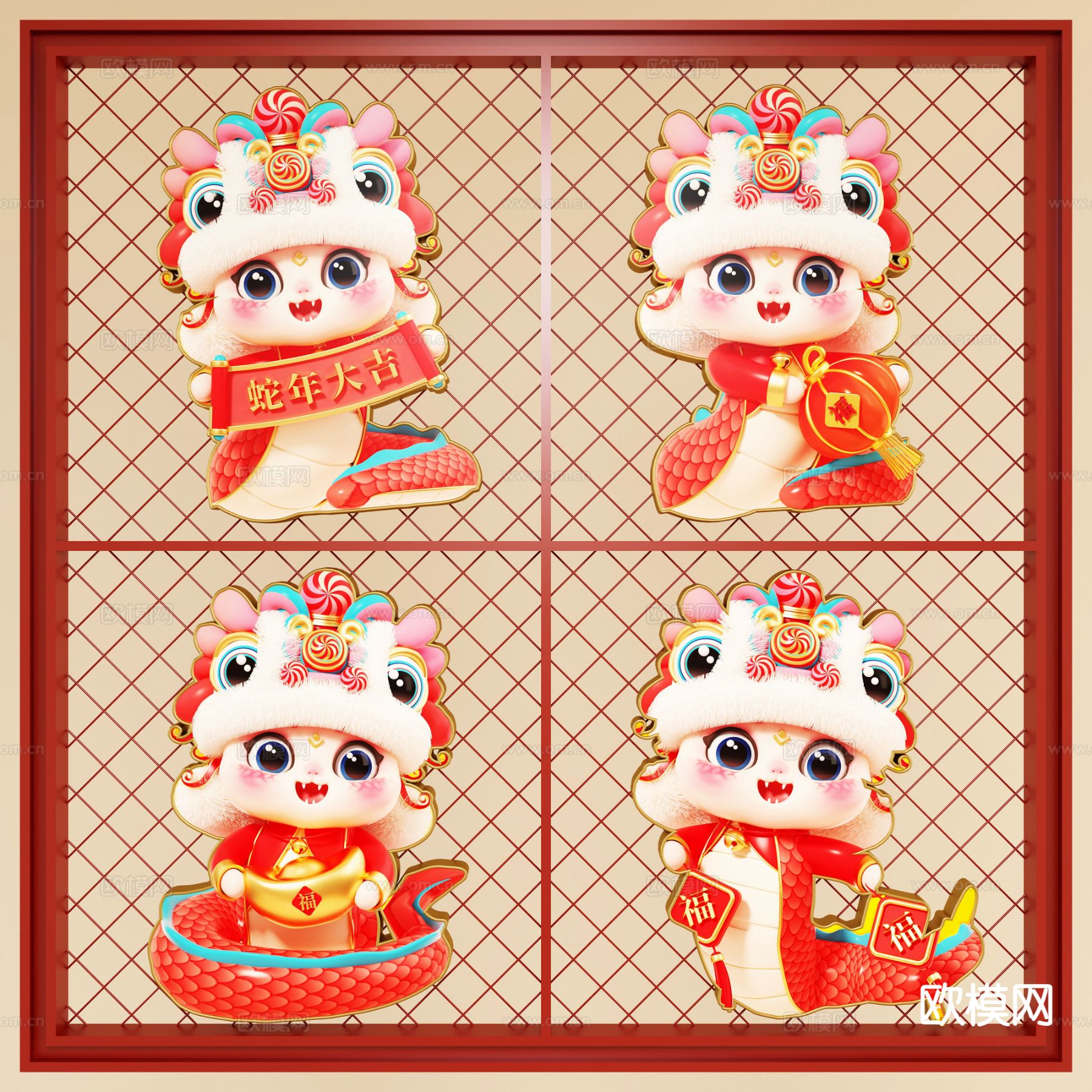 春节美陈 蛇年美陈su模型下载（渲染图2）