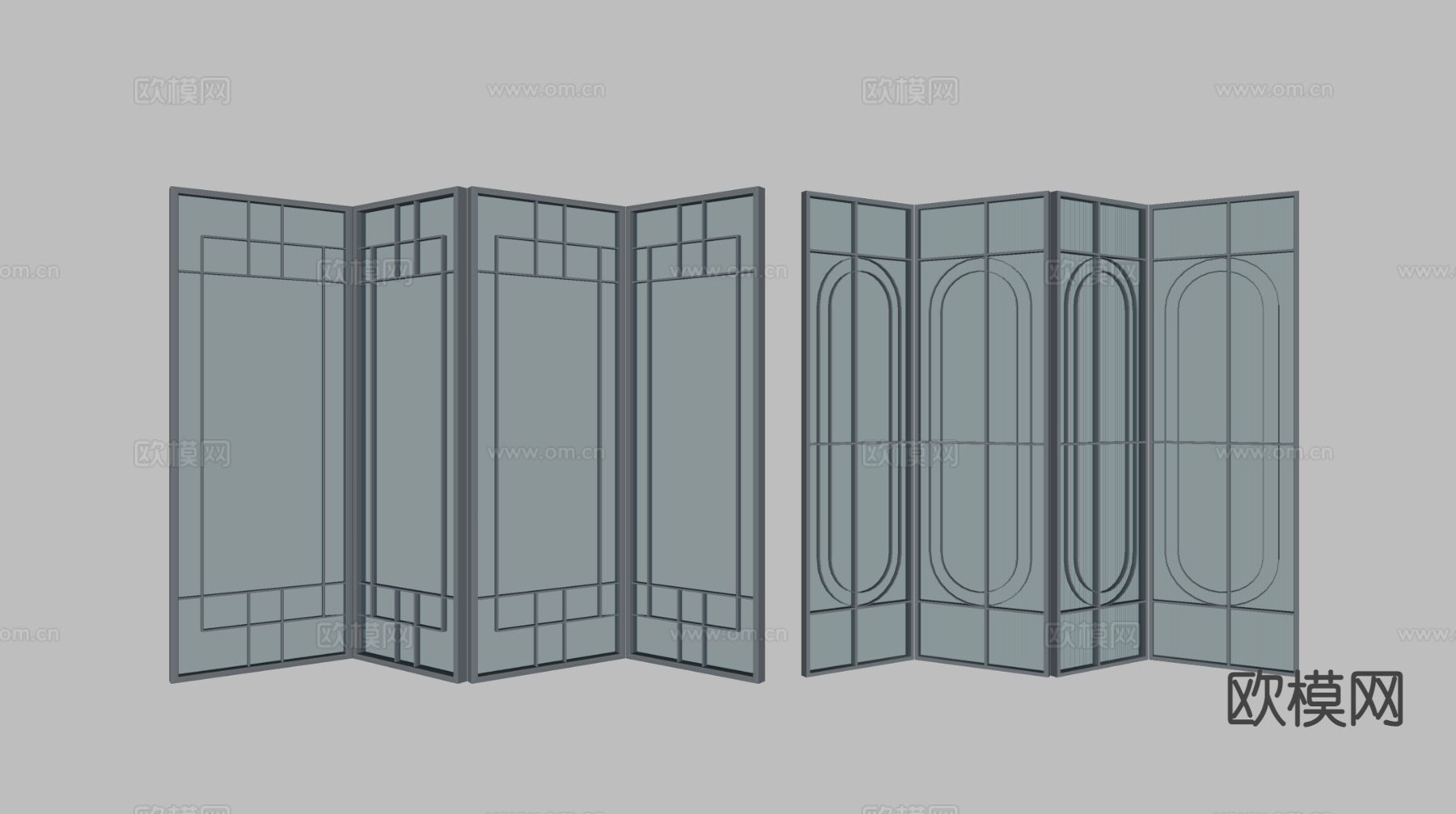 现代屏风隔断 玻璃屏风su模型