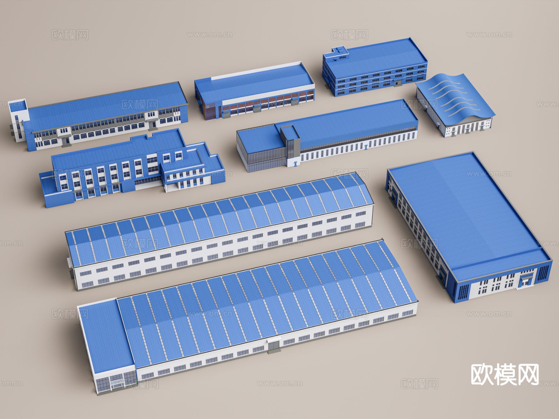 工业生产车间 工地板房 钢结构工厂 轻钢瓦厂房3d模型