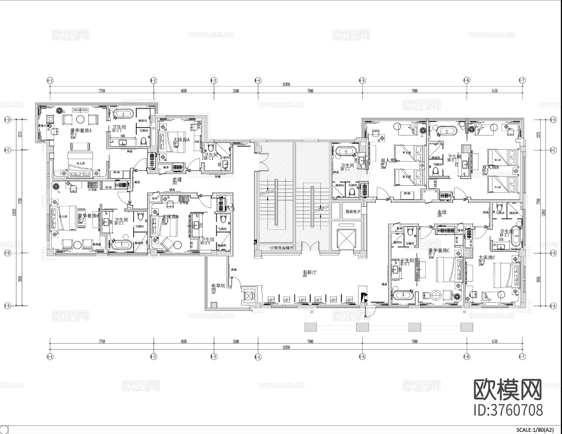 假日酒店整体cad施工图