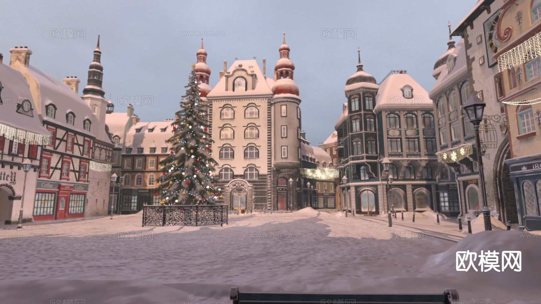 欧式城镇广场 圣诞雪景3d模型下载（渲染图4）