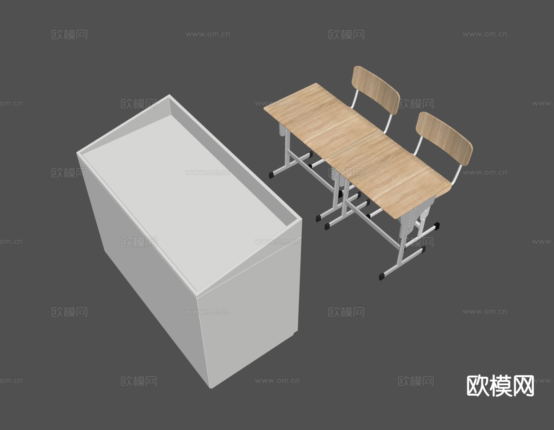 学校学生桌椅 课室讲台su模型
