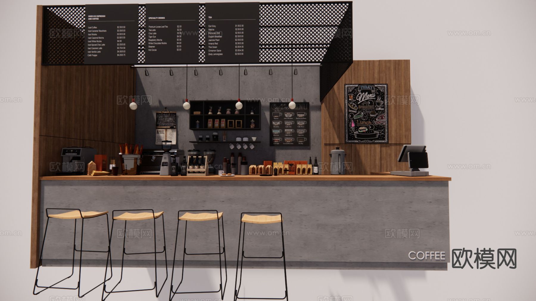 咖啡厅吧台su模型下载（渲染图2）