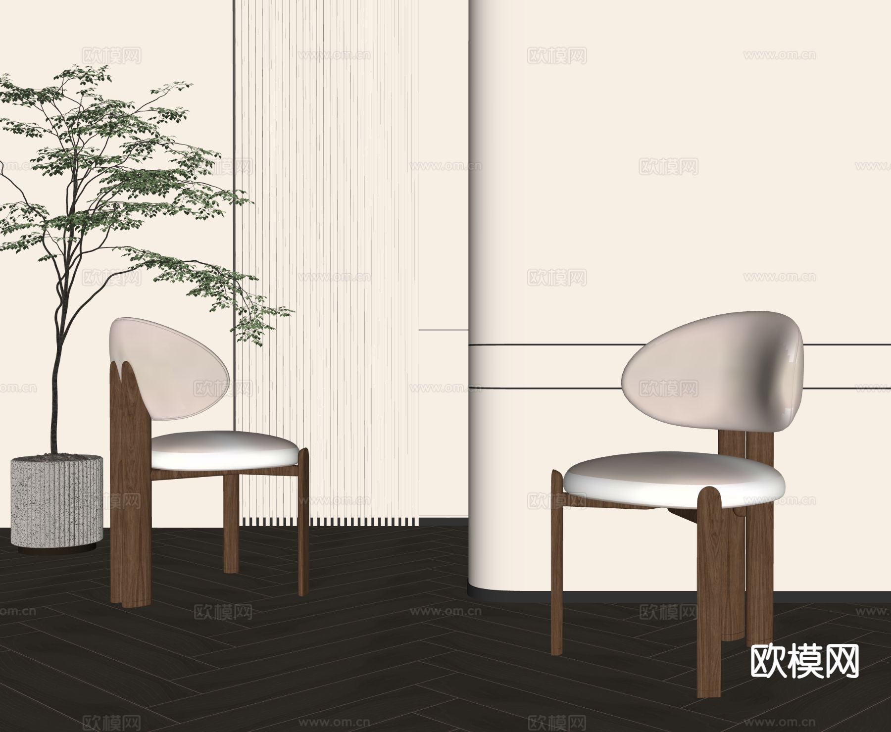 中古风单椅 餐椅su模型下载（渲染图1）