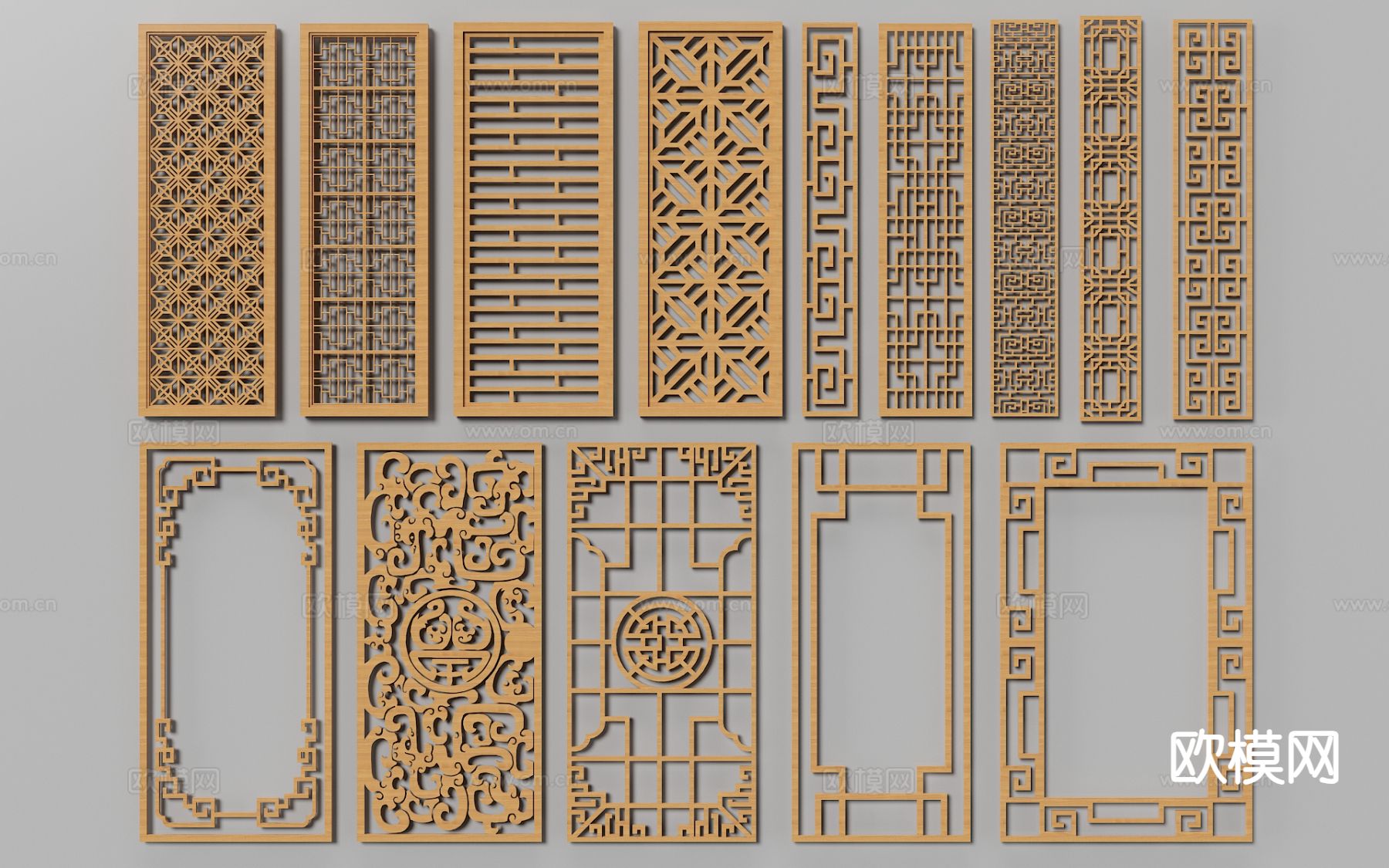 中式花格隔断 木屏风3d模型