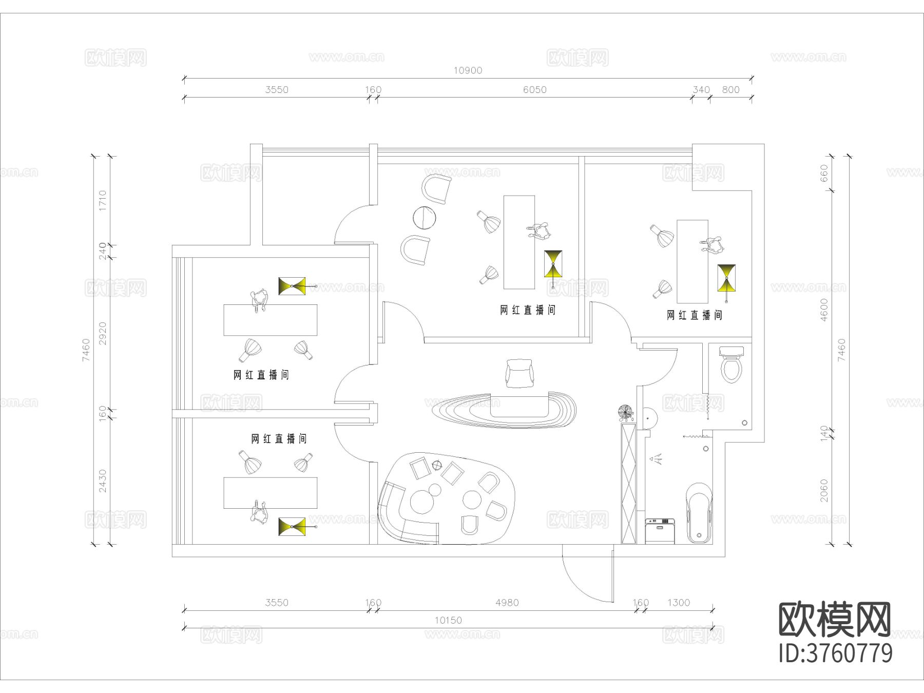 网红直播间直播工作室CAD平面图