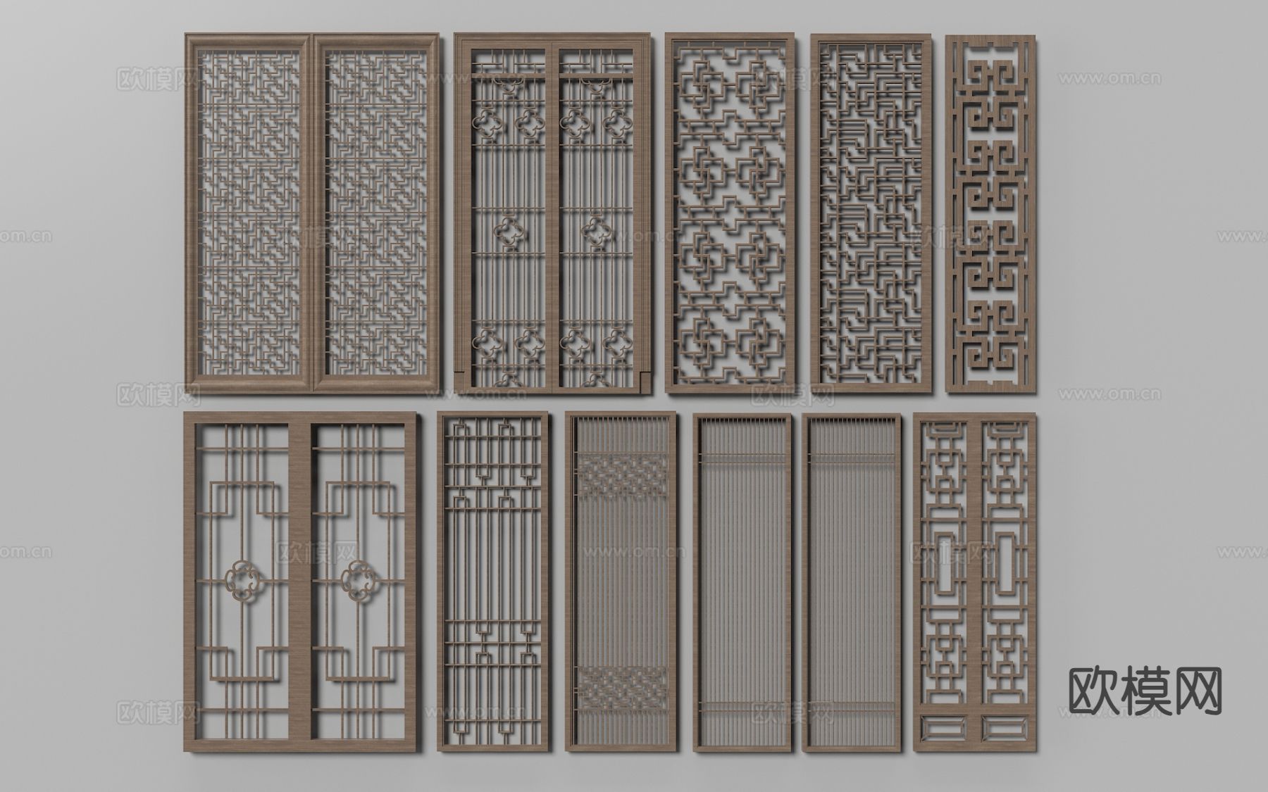 中式花格隔断 木屏风3d模型