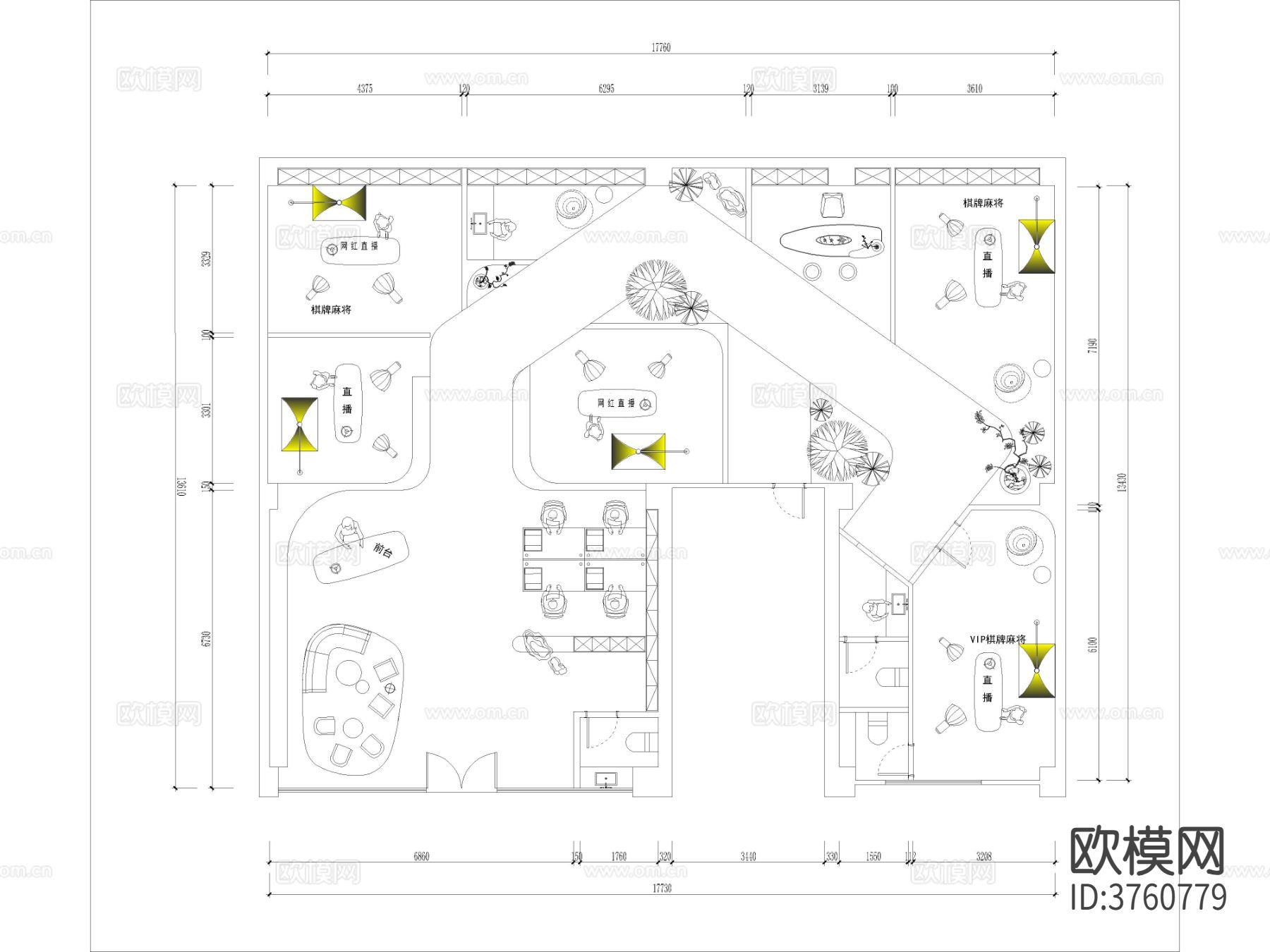 网红直播间直播工作室CAD平面图