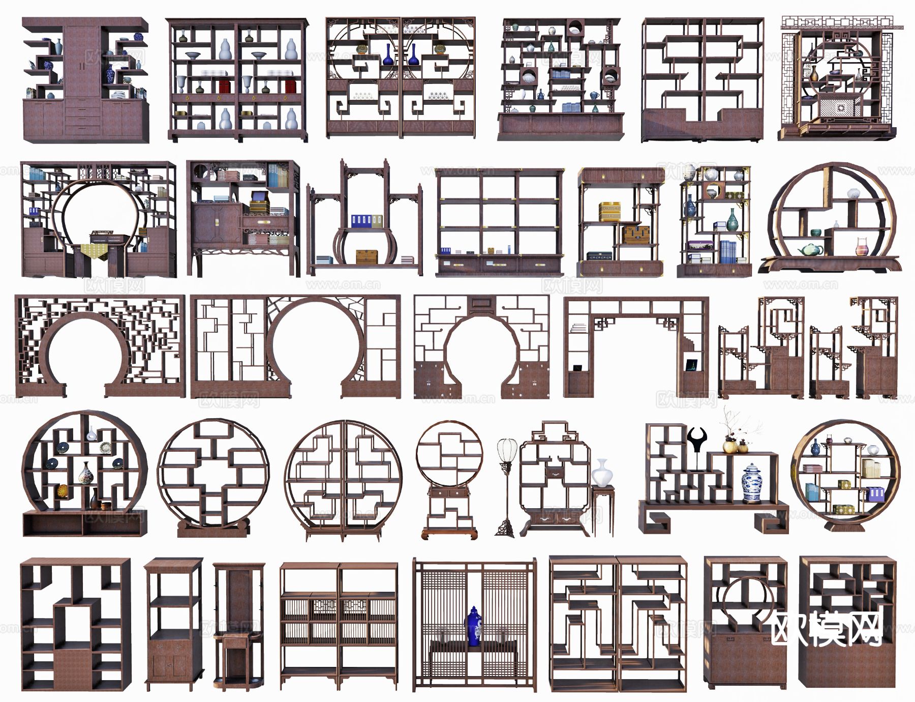 中式博古架 月亮门置物架 古董架3d模型