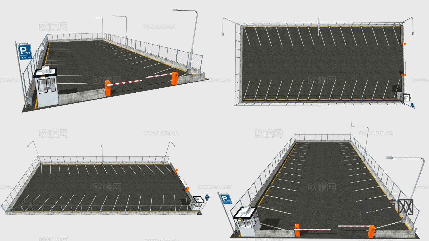 户外停车场 斜停车位 收费匝道停车场3d模型