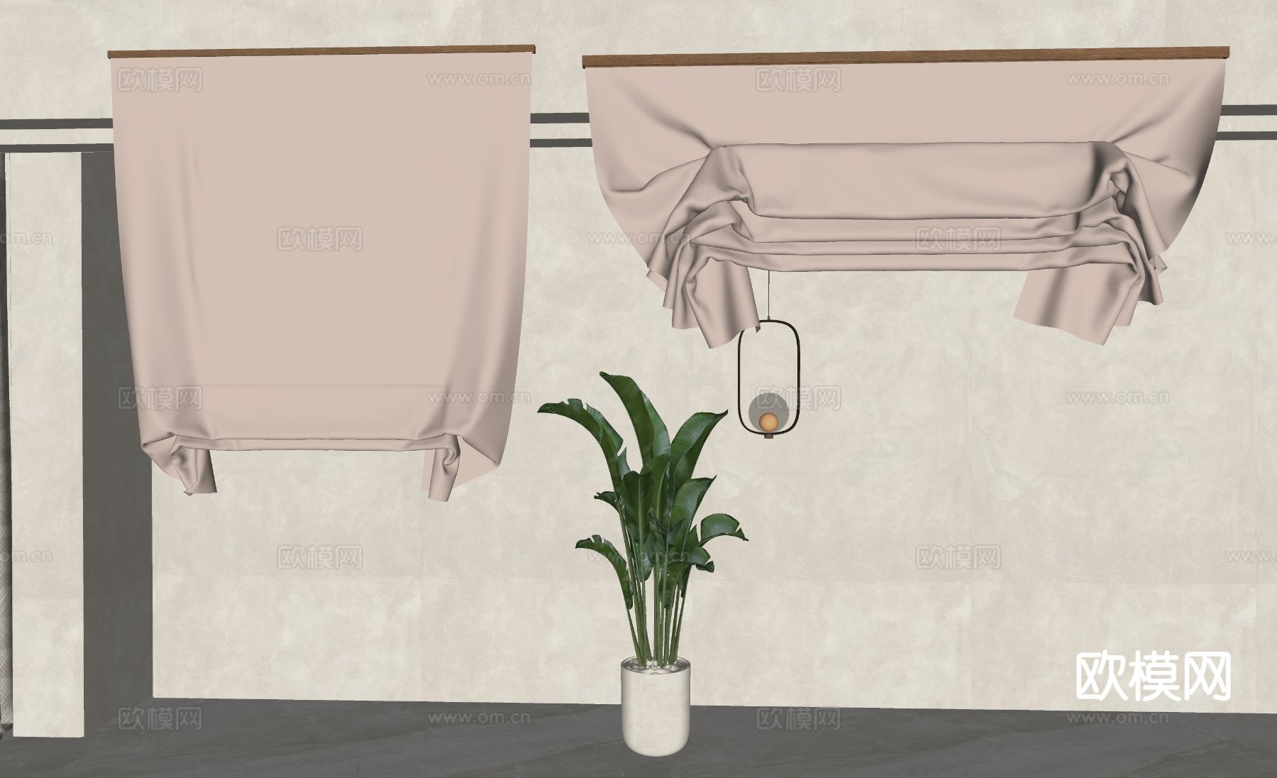 简欧门帘su模型下载（渲染图1）