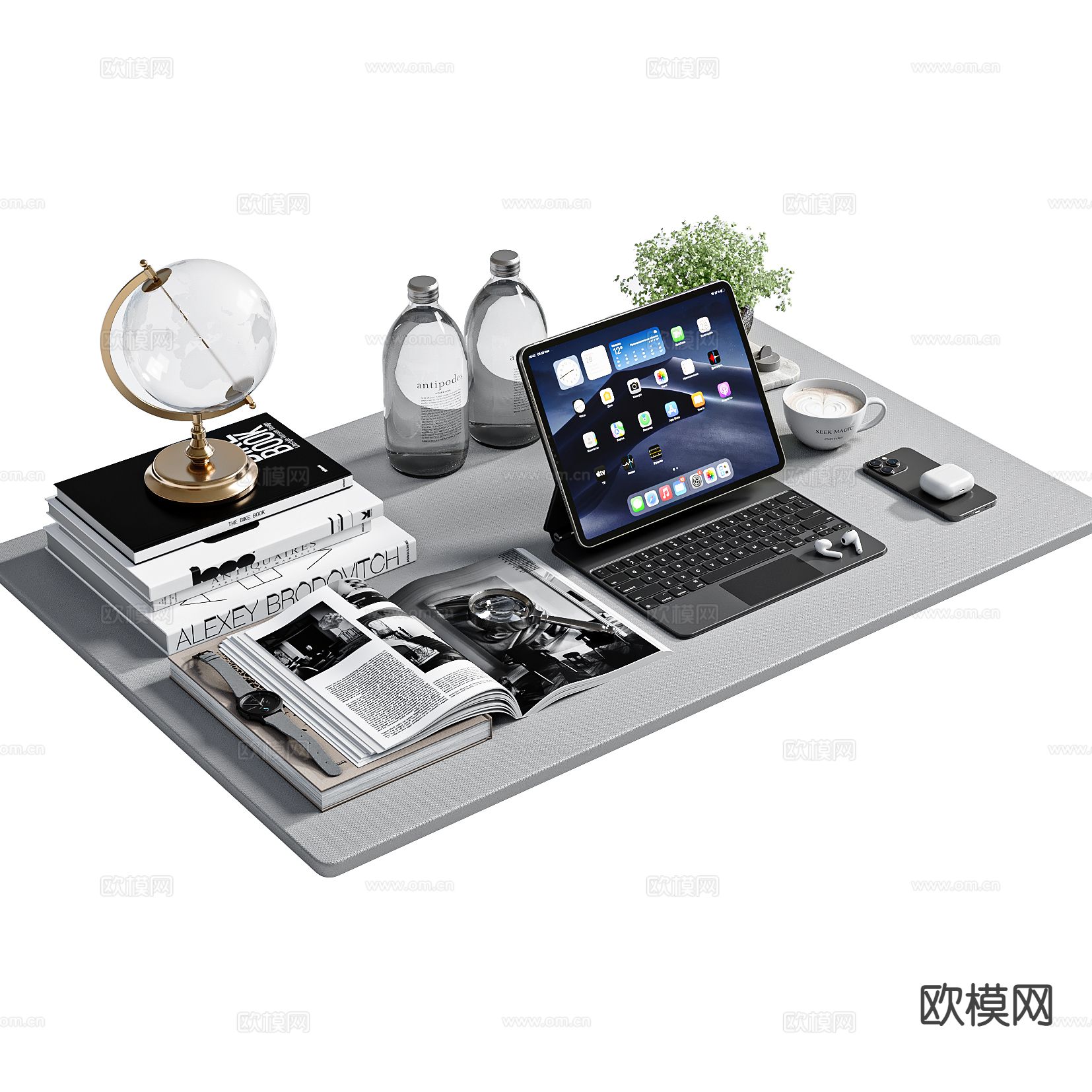 现代地球仪 桌面摆件 笔记本3d模型下载