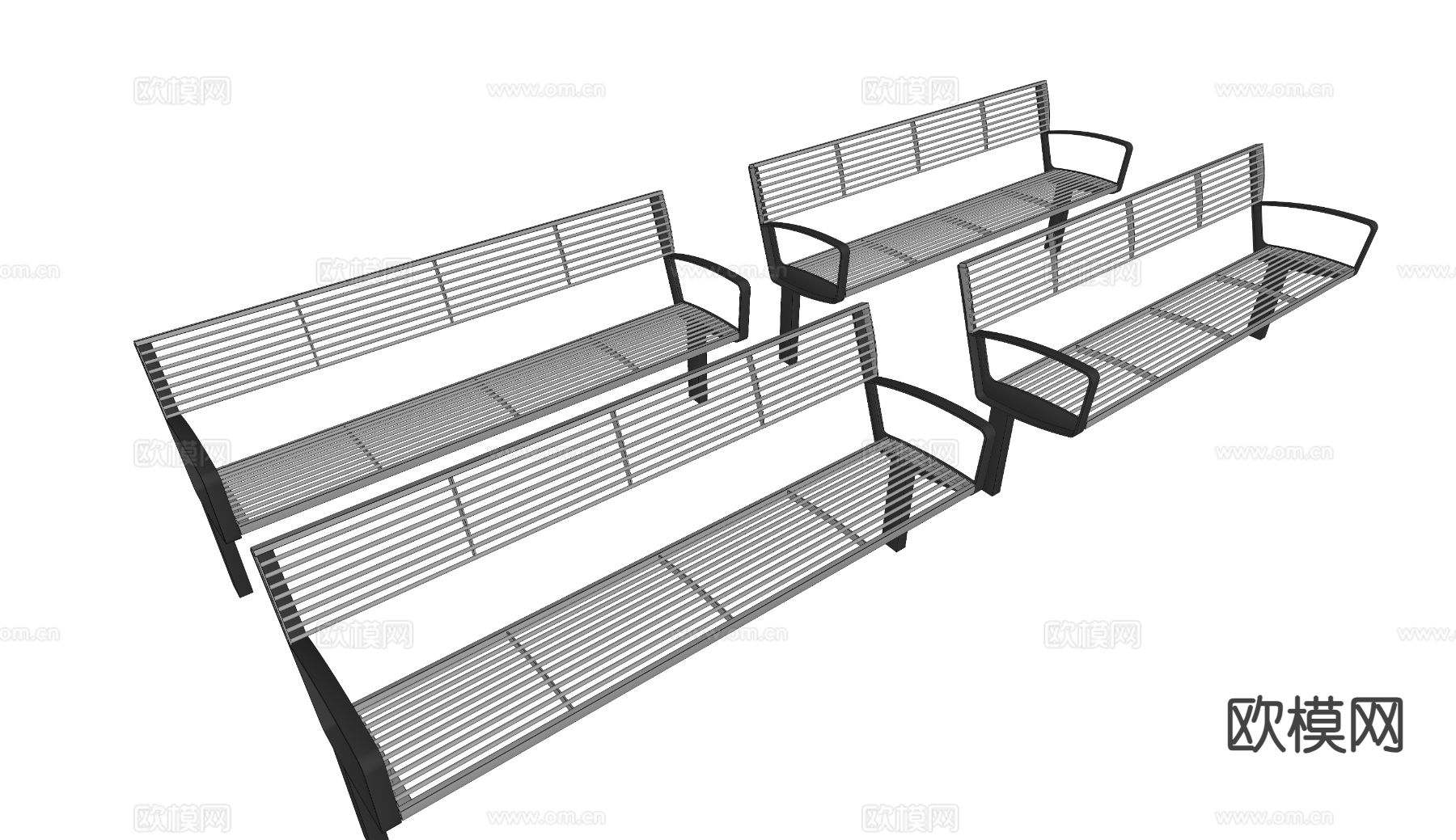 户外金属长凳 景观座椅su模型