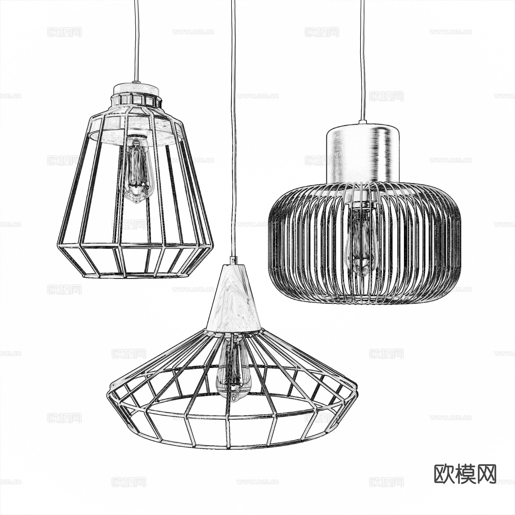 工业风铁艺吊灯 室内吊灯3d模型