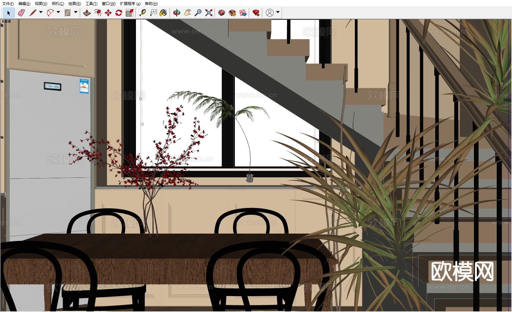 法式餐厅 楼梯间su模型