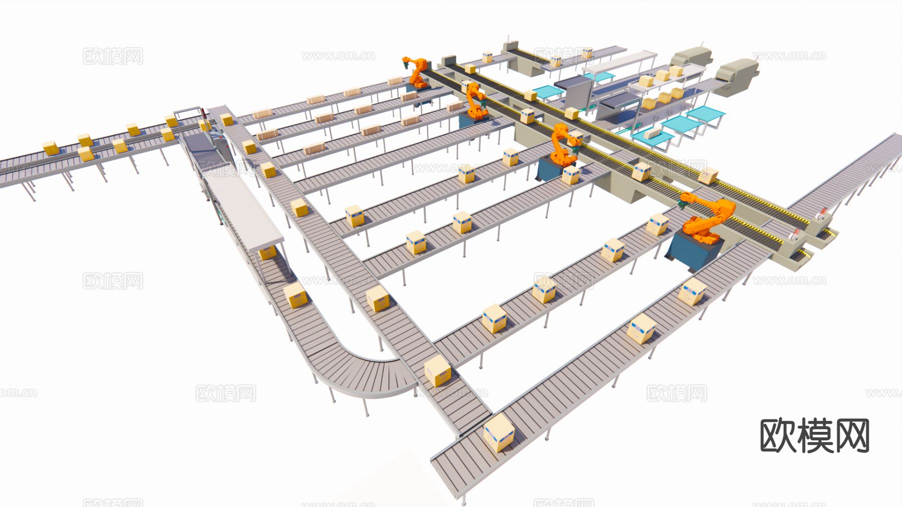 工厂流水线 传送带 输送机 机械臂su模型