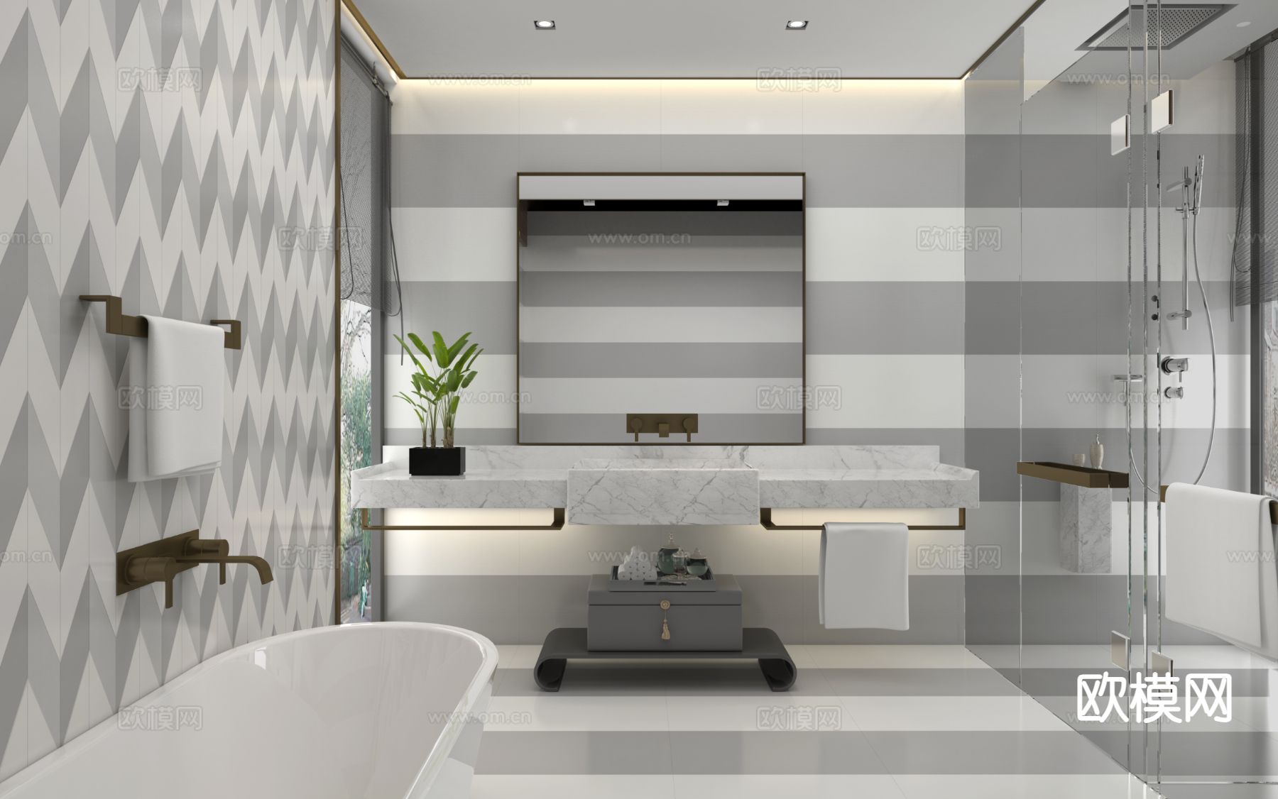 北欧双盆洗手台 台盆3d模型下载（渲染图1）