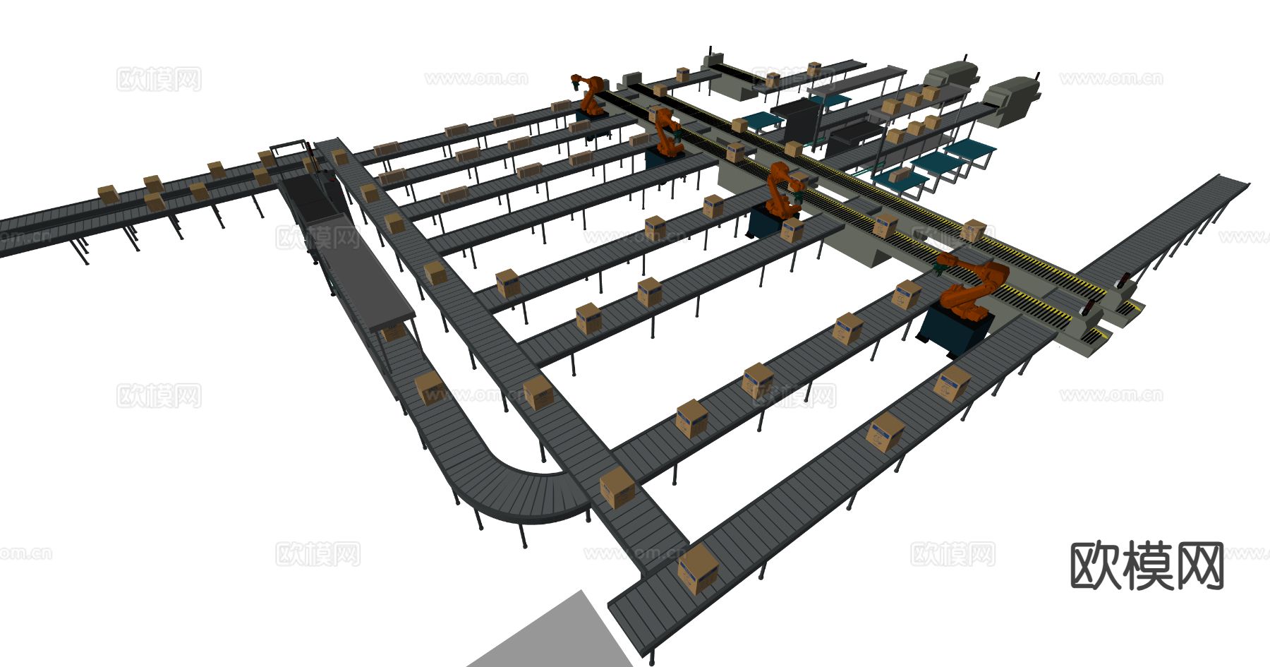 工厂流水线 传送带 输送机 机械臂su模型