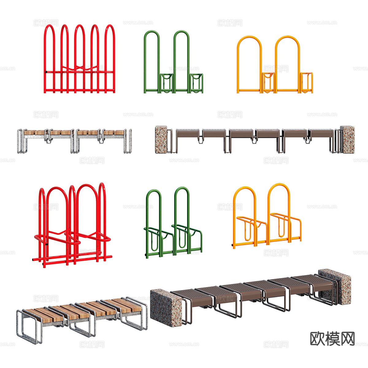 现代户外设备 公共椅3d模型